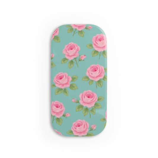 Phone Grip - Shabby Chic Pink English Roses on Soft Blue Background