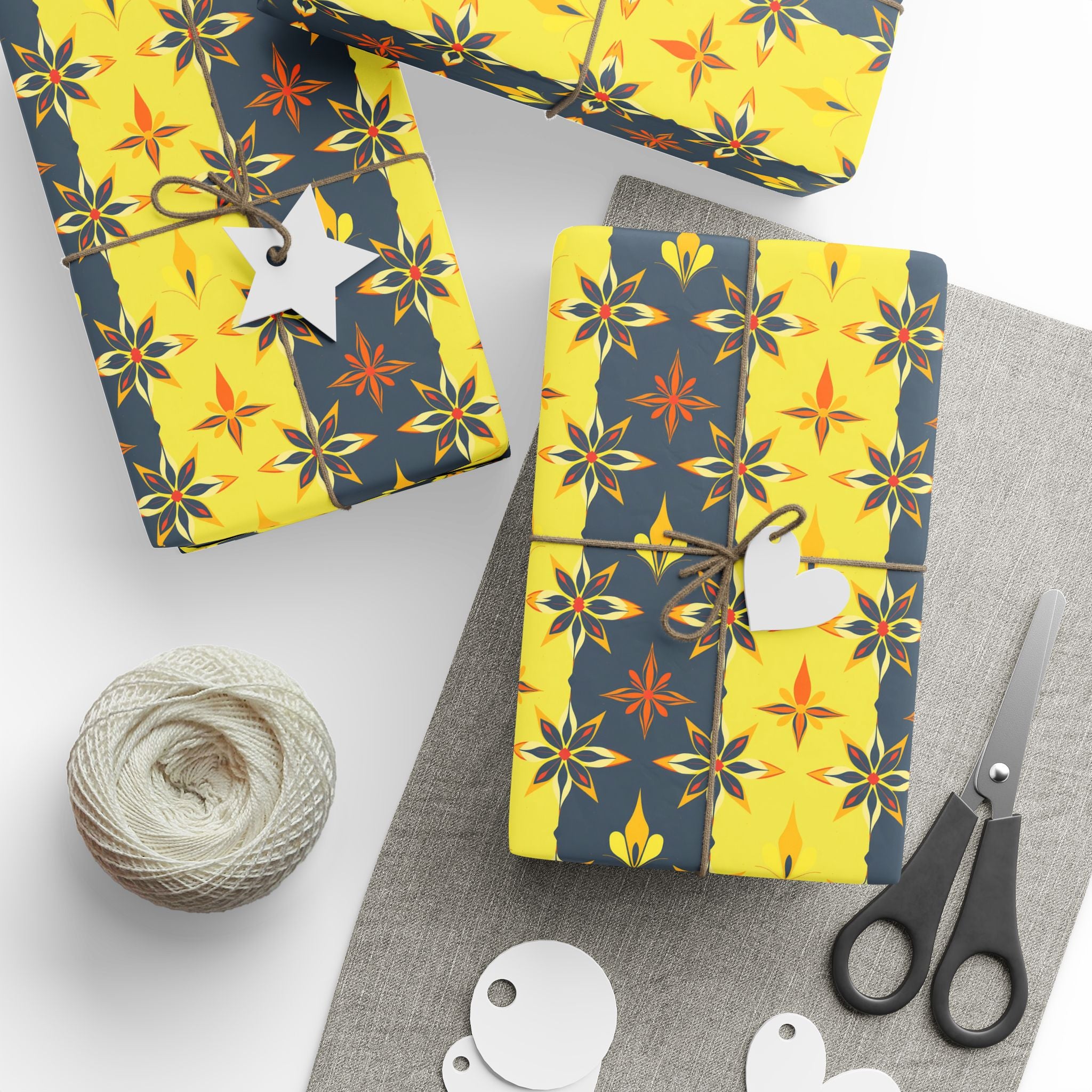 Wrapping Papers - Mid Century Modern Yellow and Black Striped Design