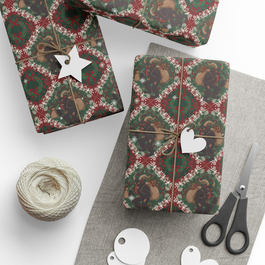 Wrapping Papers, Krampus Themed Christmas Gift Wrap Set, Vintage and Unique Presents, Weird Holiday Wraps, Xmas Packaging Supplies, Festive