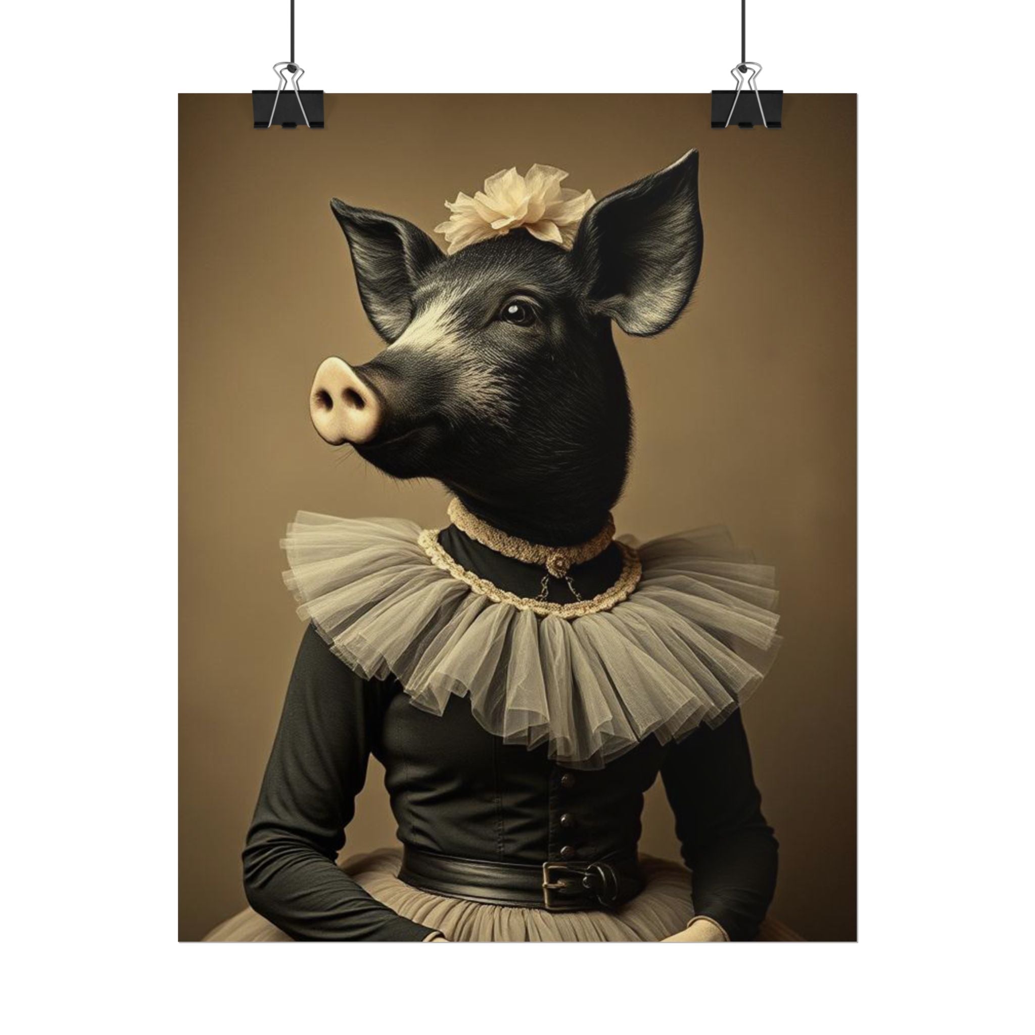 Whimsical Pig Portrait Rolled Poster, Unique Wall Art, Farmhouse Decor, Gift for Animal Lovers, Quirky Home Aesthetic