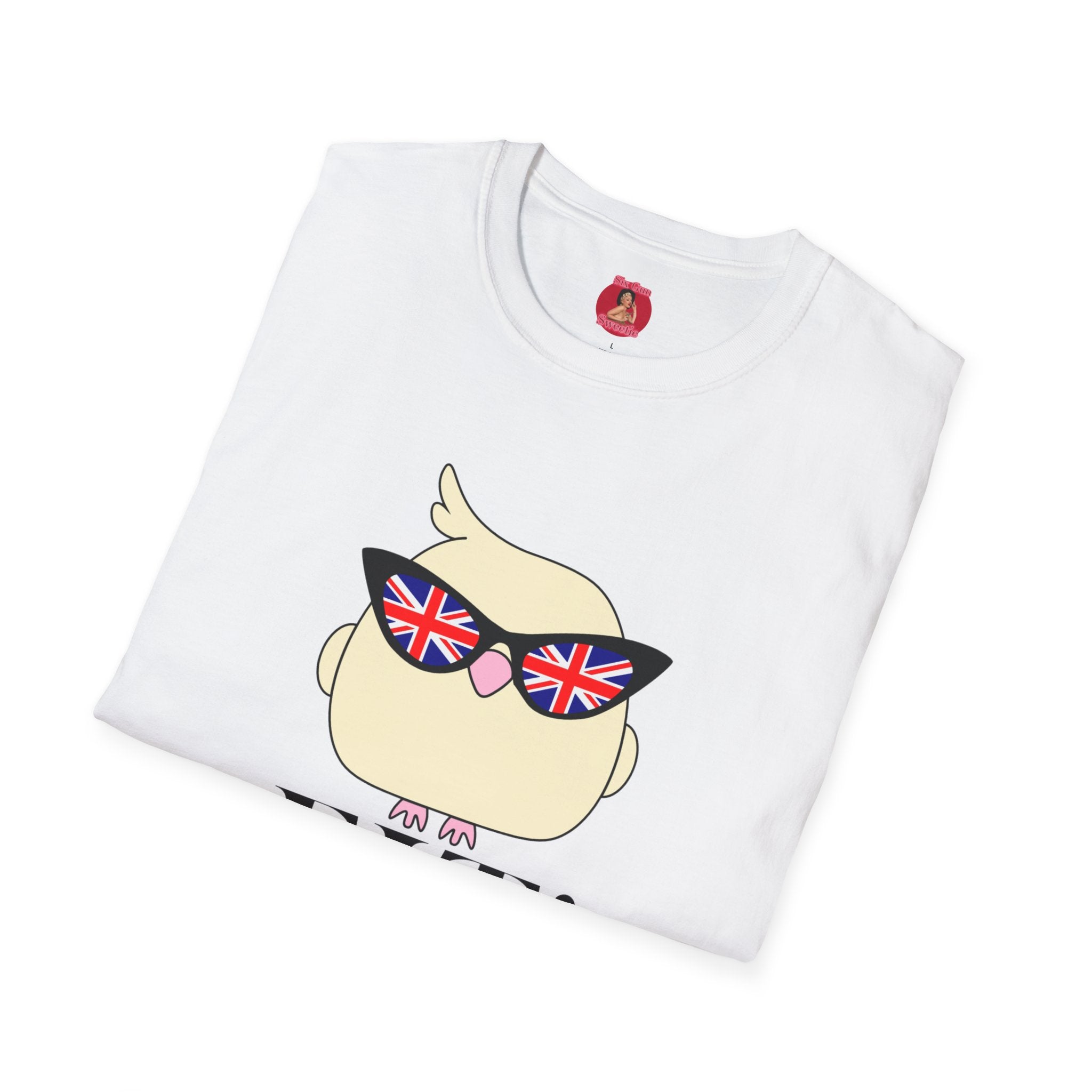 British Cool Fit Bird T-Shirt — Playful Bird with Union Jack Sunglasses