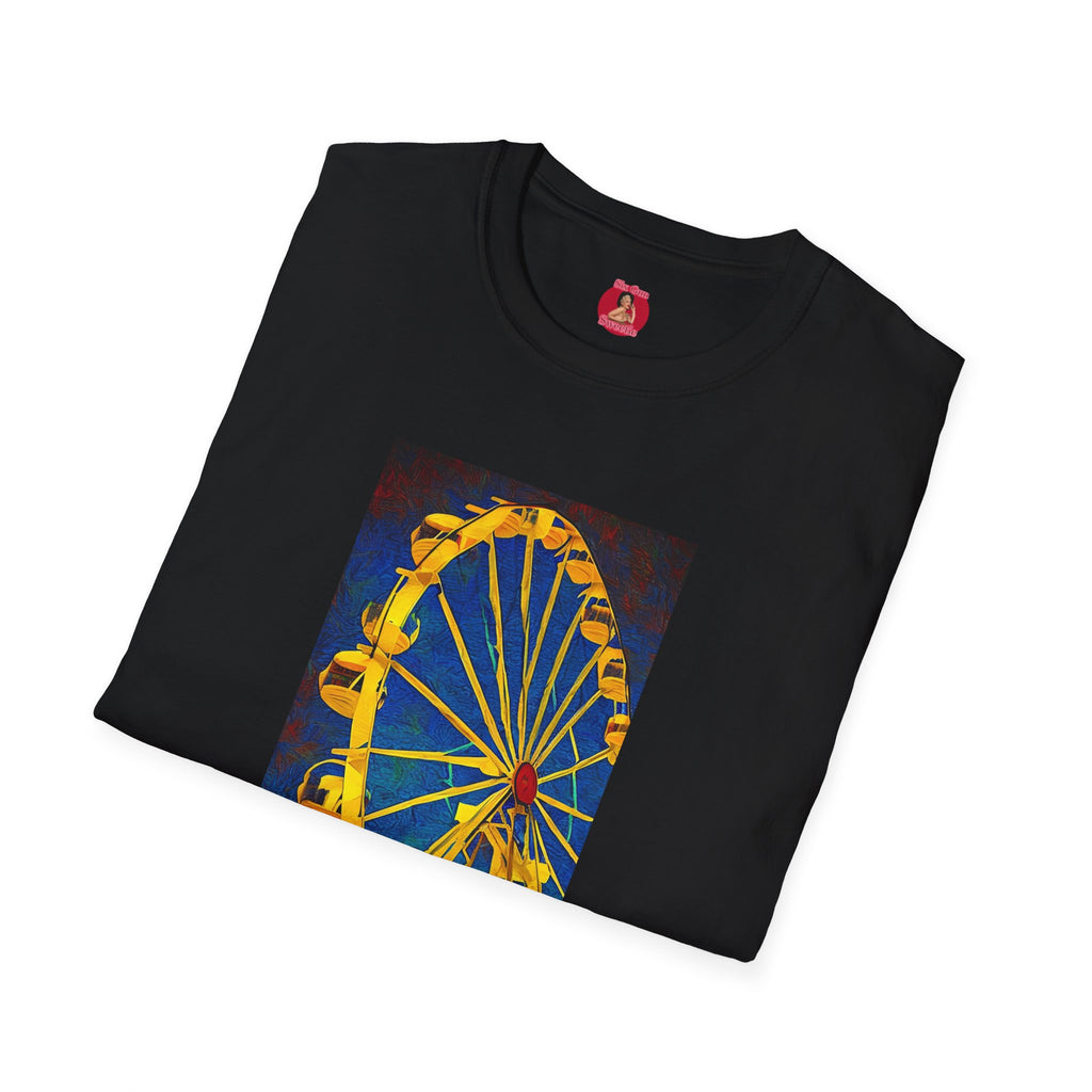 Ferris Wheel T-Shirt, Gothic Van Gogh Style Graphic Tee, Creepy Carnival Shirt, Unisex Softstyle Tee, Dark Art Clothing