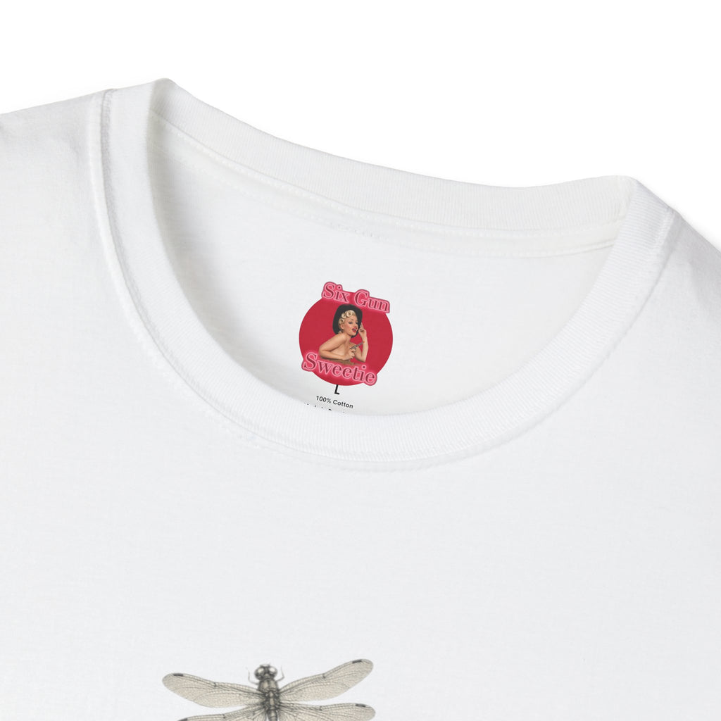 Floral Dragonfly T‑Shirt — 'Chinga La Migra' Script Garden Tee