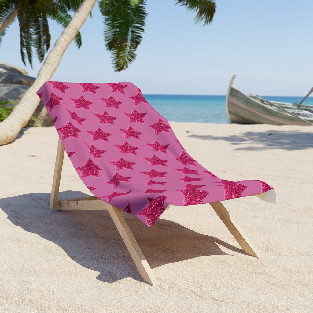 Pink Star Pattern Beach Towel — Glittery Stars Summer Towel