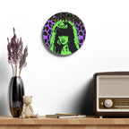 The Cramps Gothic Pop Portrait Acrylic Wall Clock — Neon Green & Purple Leopard Design