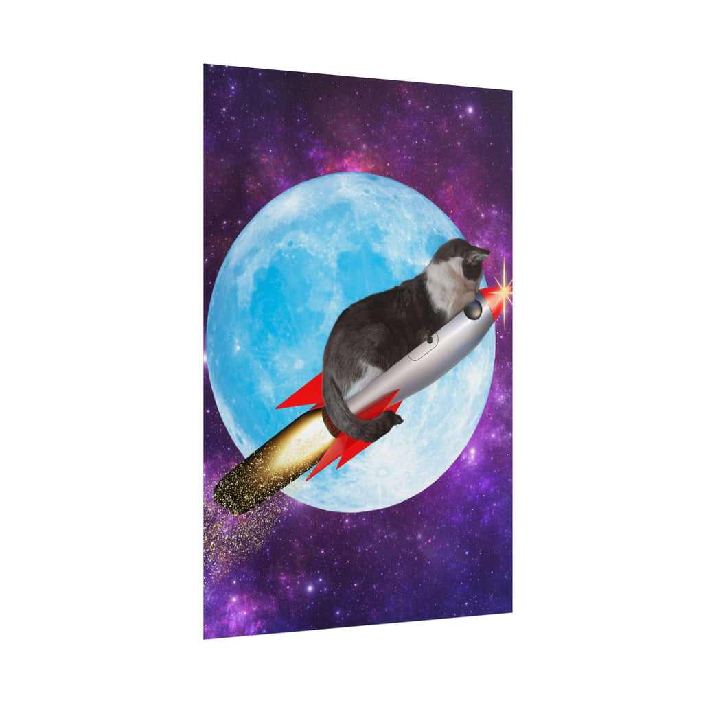 Cosmic Cat Rolled Poster - Whimsical Space Art Decor, Gift for Cat Lovers, Fun Home Wall Art, Perfect for Kids or Adults