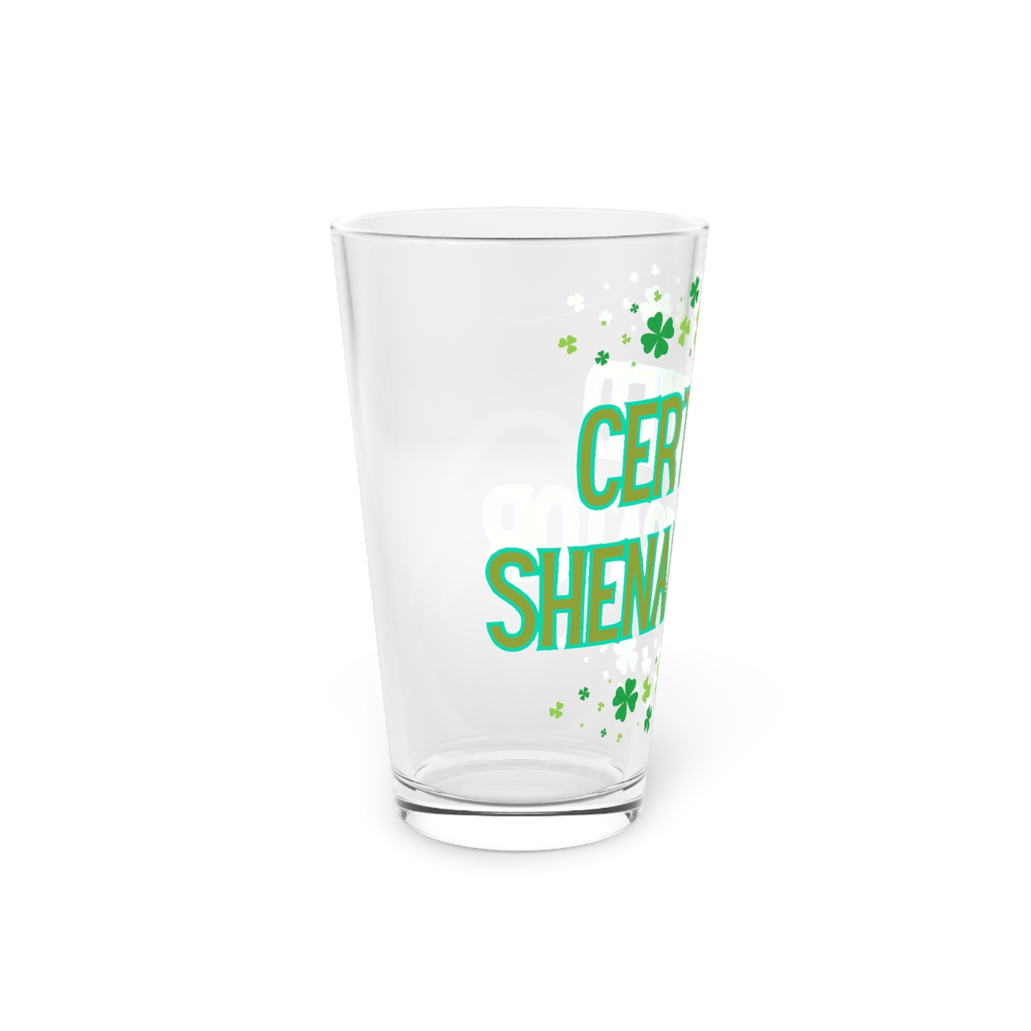 Certified Shenanigator Pint Glass – 16oz St. Patrick’s Day Beer Glass with Shamrock Design