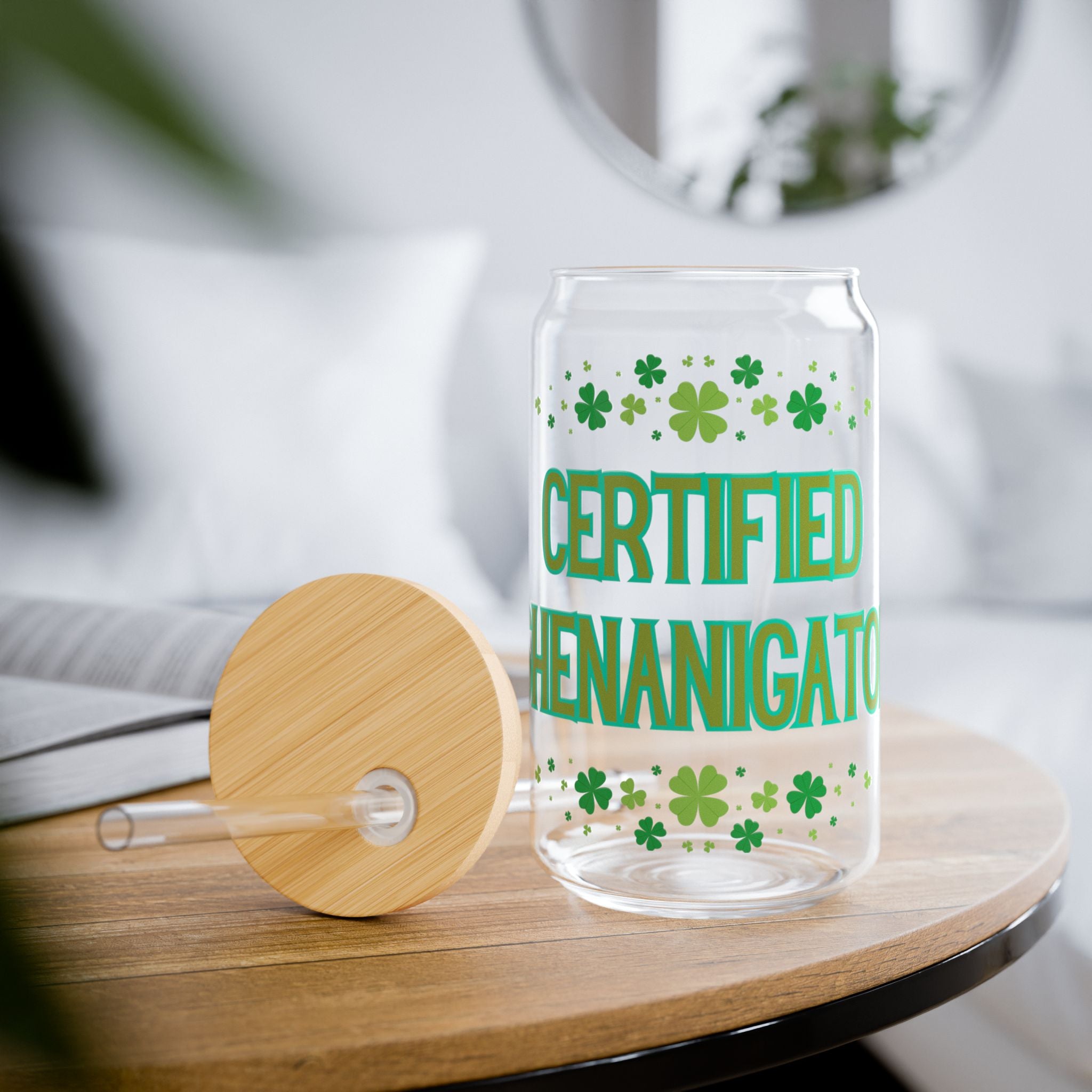 Certified Shenanigator 16oz Sipper Glass – St. Patrick’s Day Shamrock Drink Tumbler