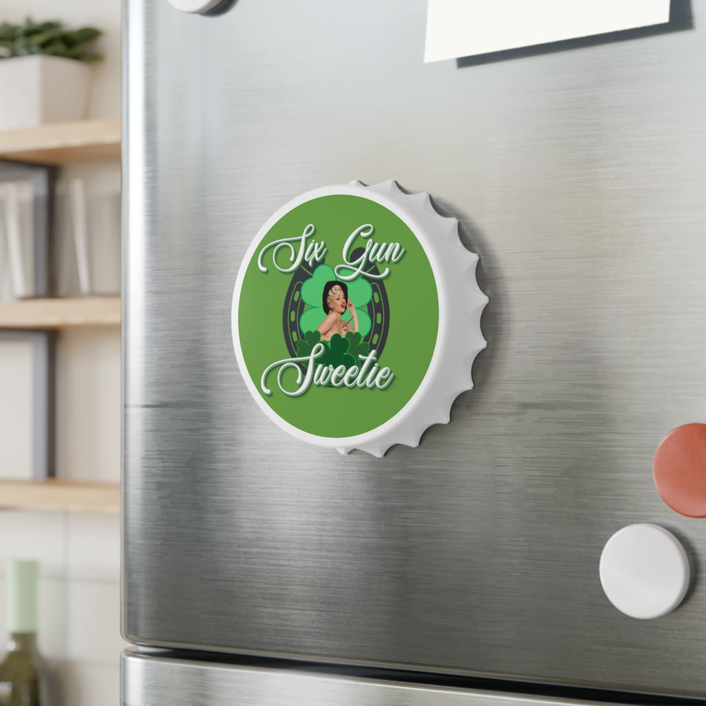 Bottle Opener — "Six Gun Sweetie" Retro Pinup St. Patrick's Day Design