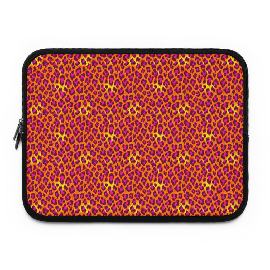 Pink Orange Leopard Print Laptop Sleeve — Bold Animal Print Protective Case