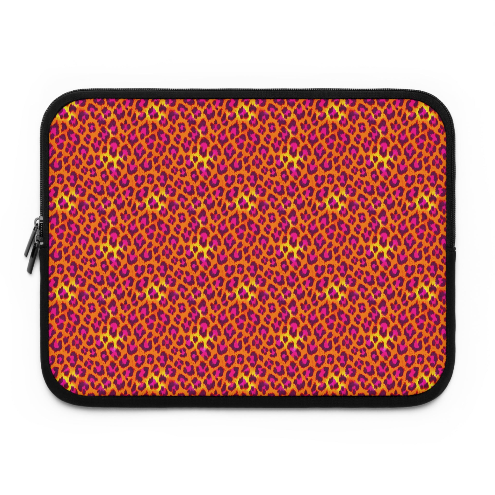 Pink Orange Leopard Print Laptop Sleeve — Bold Animal Print Protective Case