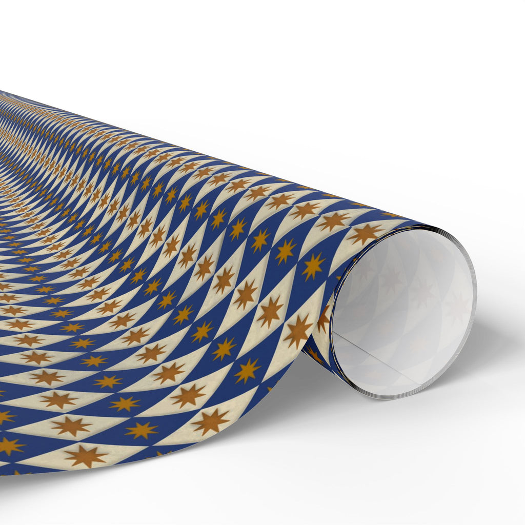 Navy Diamond Star Pattern Wrapping Paper | Geometric Holiday Wrap