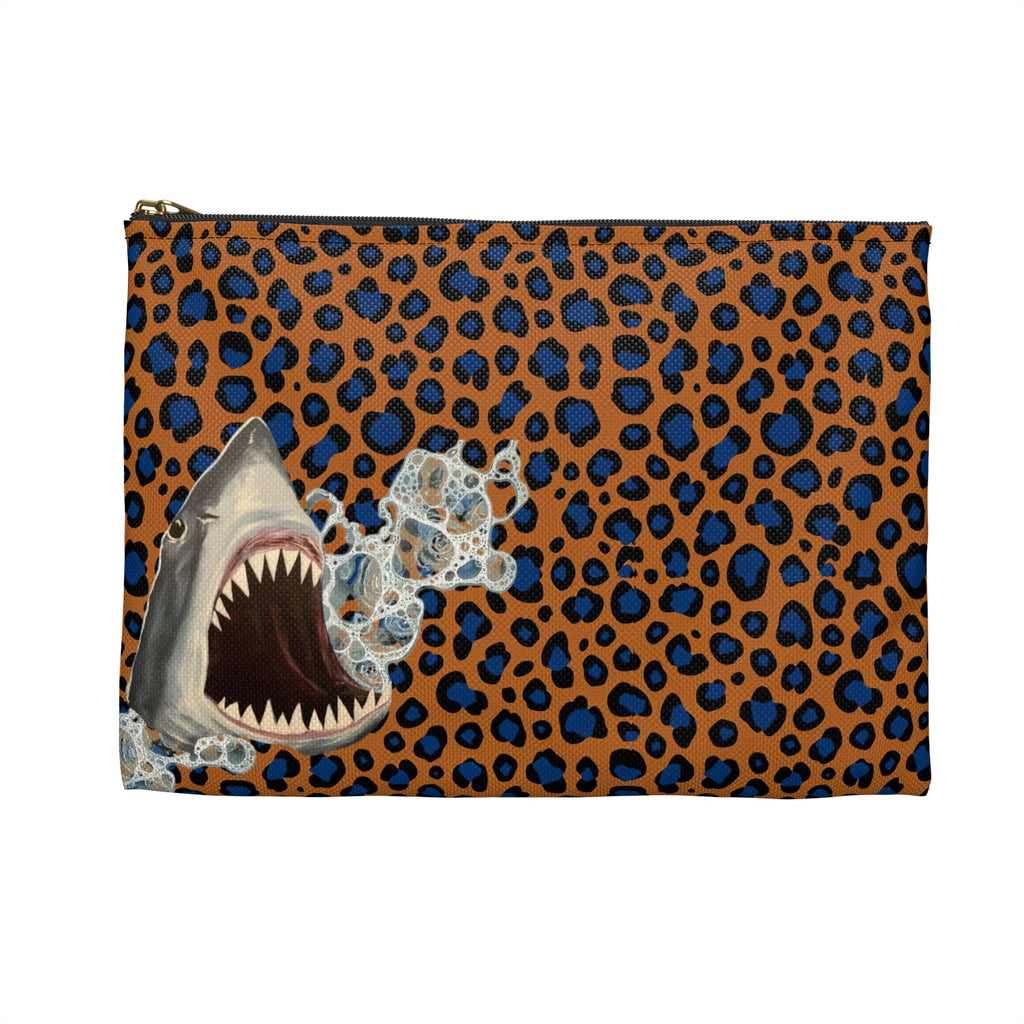 Orange and Blue Animal print Shark Bite AccessoryDark Ocean Makeup & Travel Zipper Bag 2 sizes! Low Brow Art, Pop Art makeup bag carry all