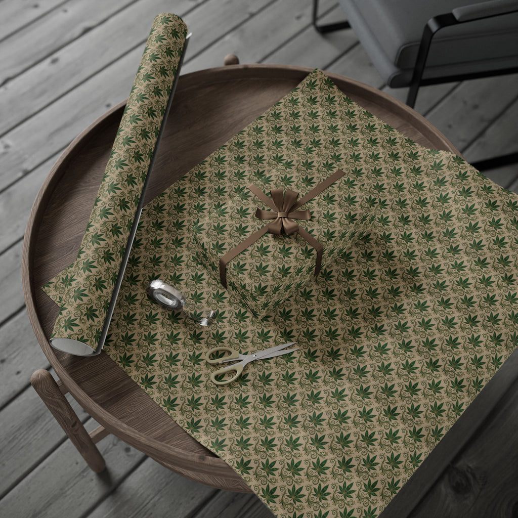 Cannabis Leaf Kraft Wrapping Paper – Green Marijuana Pattern Gift Wrap