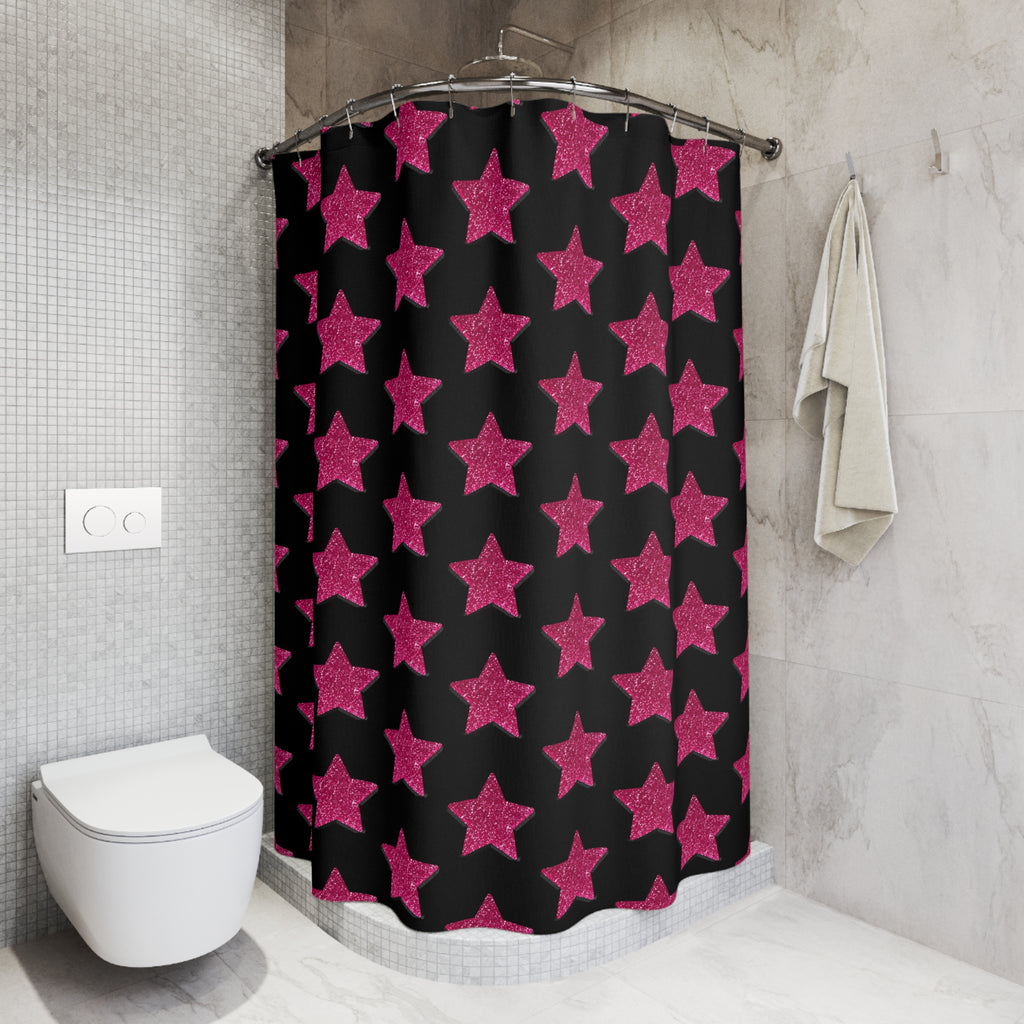 Pink Stardust Pop Shower Curtain | Bold Retro Glam Bathroom Decor