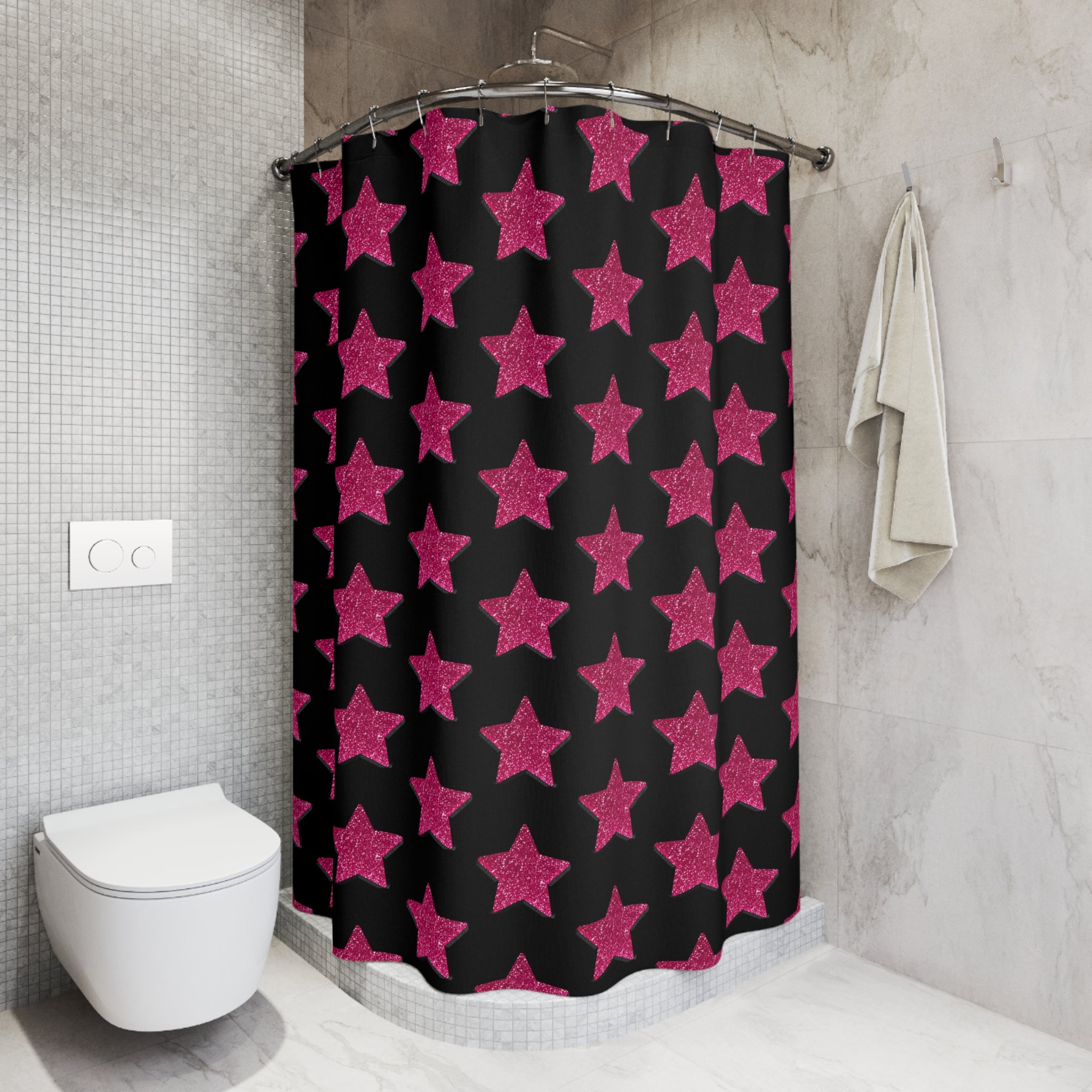 Pink Stardust Pop Shower Curtain | Bold Retro Glam Bathroom Decor