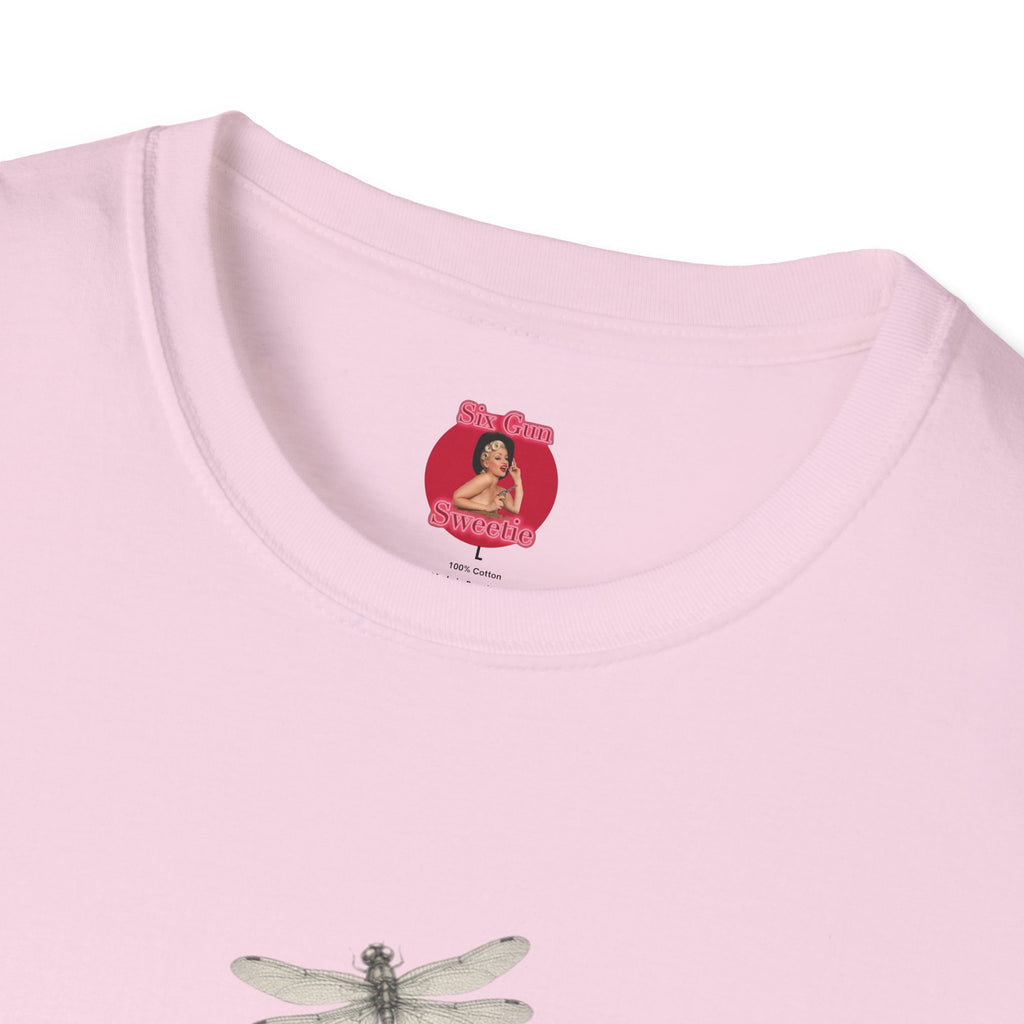 Floral Dragonfly T‑Shirt — 'Chinga La Migra' Script Garden Tee