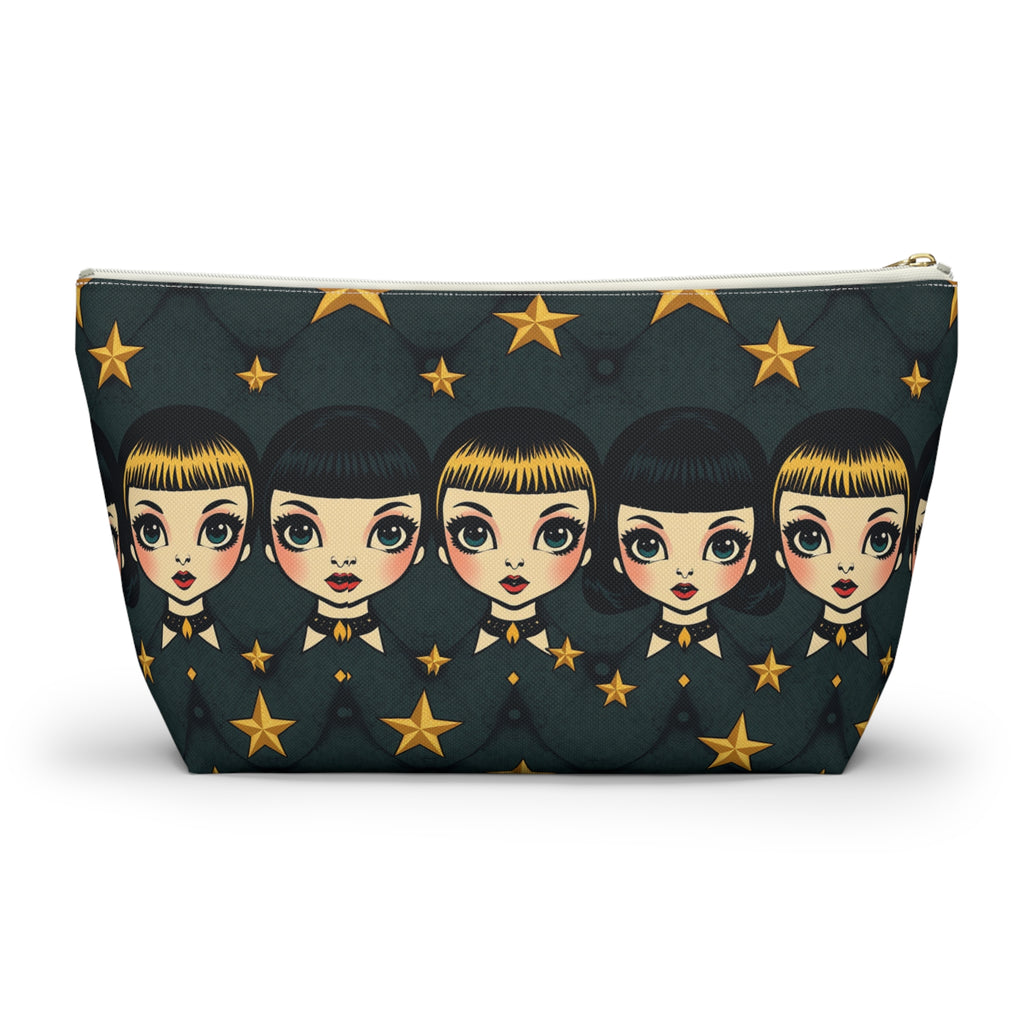 Whimsical Doll Head Accessory Pouch, Cute Makeup Bag, Starry Character Pouch, Gift for Her, Fun Travel Organizer
