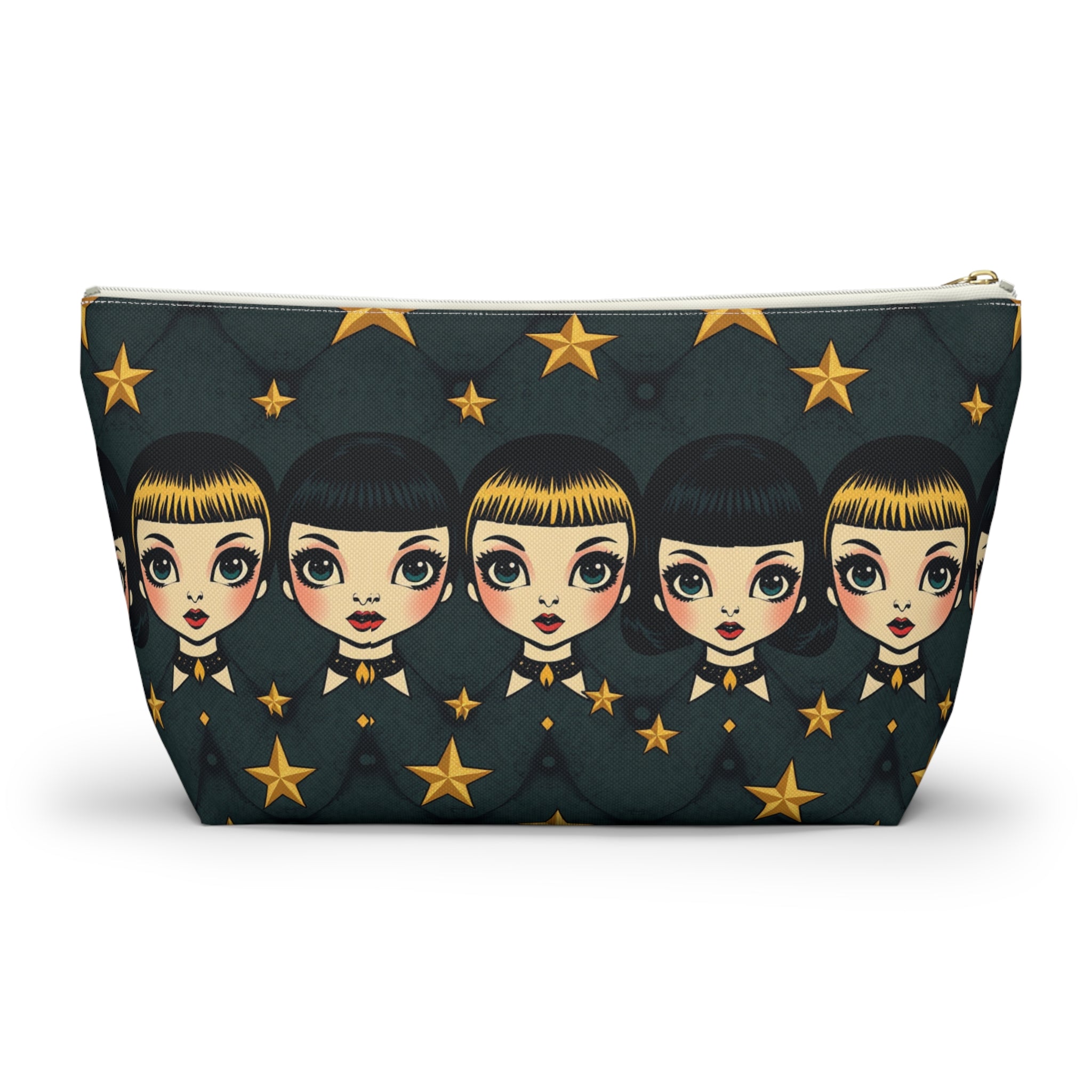 Whimsical Doll Head Accessory Pouch, Cute Makeup Bag, Starry Character Pouch, Gift for Her, Fun Travel Organizer