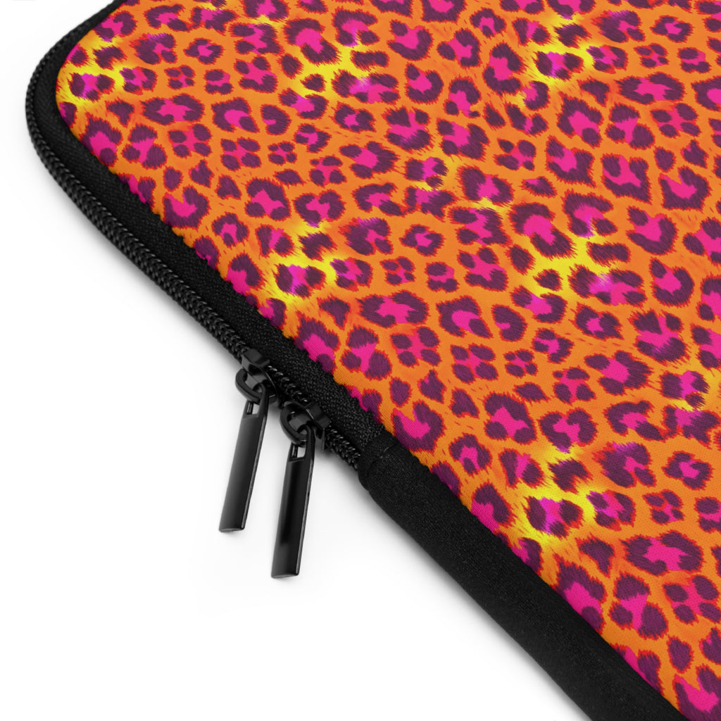 Pink Orange Leopard Print Laptop Sleeve — Bold Animal Print Protective Case
