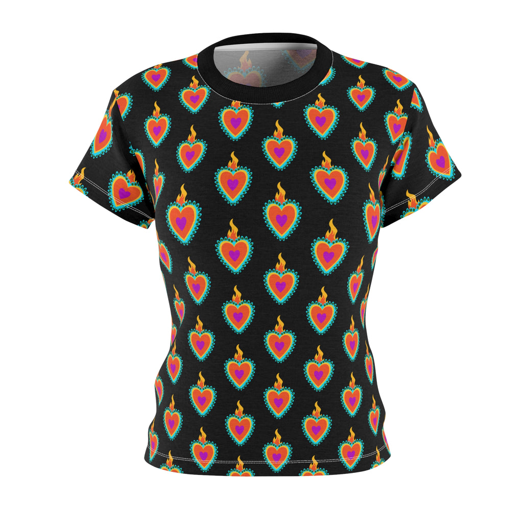 Vibrant Heart Print Tee | Colorful Women's Cut & Sew Top, Casual T-Shirt, Everyday Wear, Festival Outfit, Gift for Her