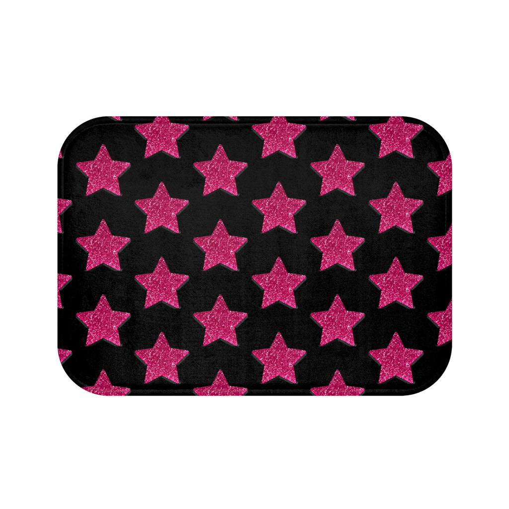 Pink Stardust Pop Bath Mat | Retro Glam Memory Foam | Matching Shower Curtain