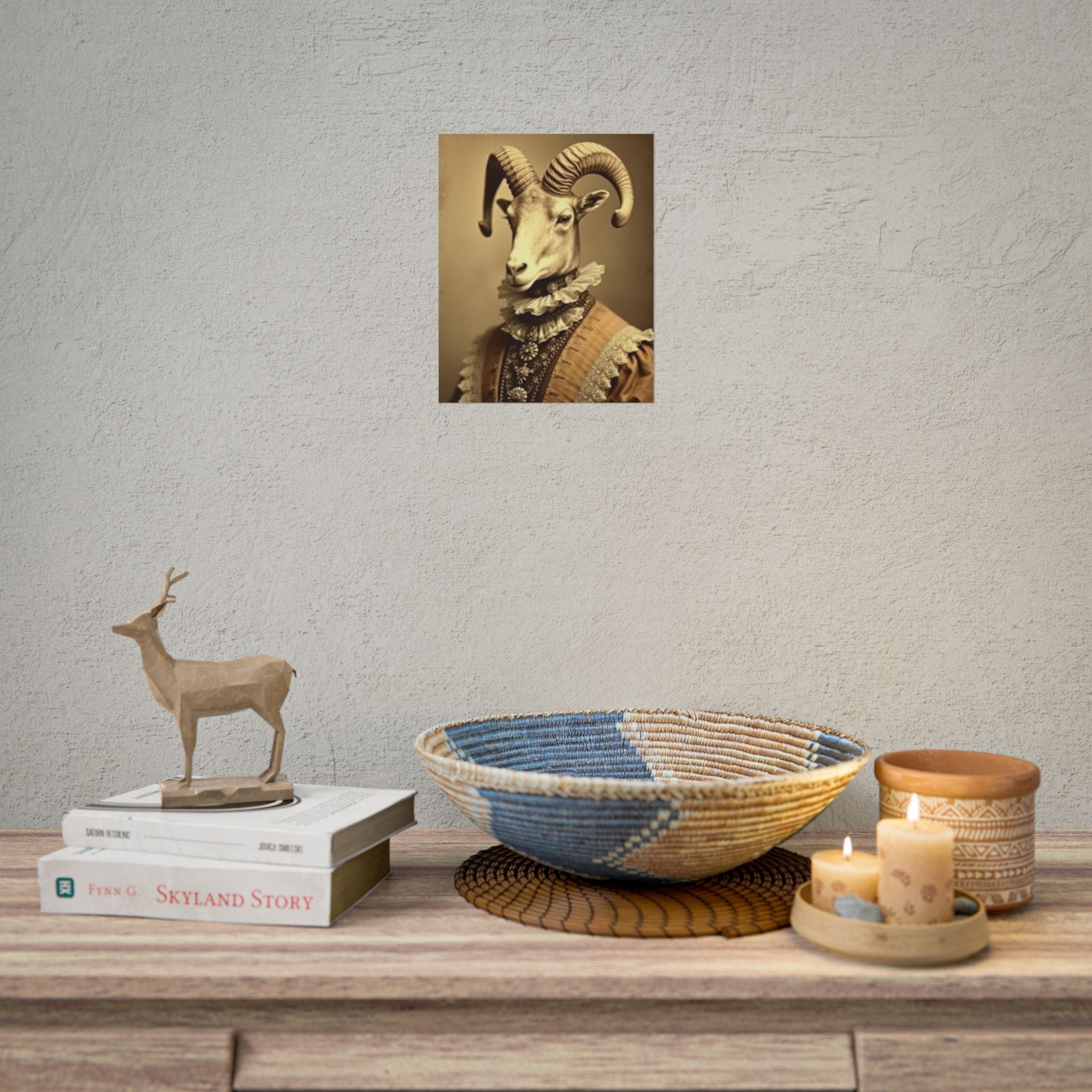 Vintage Ram Portrait Rolled Poster, Unique Wall Art, Animal Decor, Home Aesthetic, Gift for Animal Lovers, Gallery Wall