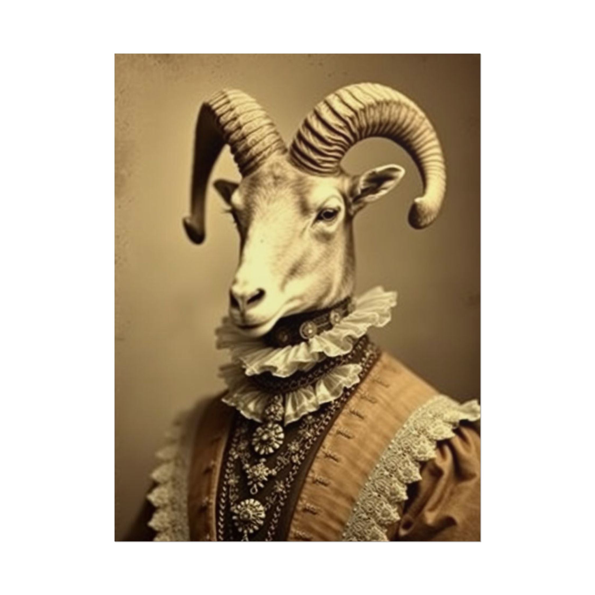 Vintage Ram Portrait Rolled Poster, Unique Wall Art, Animal Decor, Home Aesthetic, Gift for Animal Lovers, Gallery Wall
