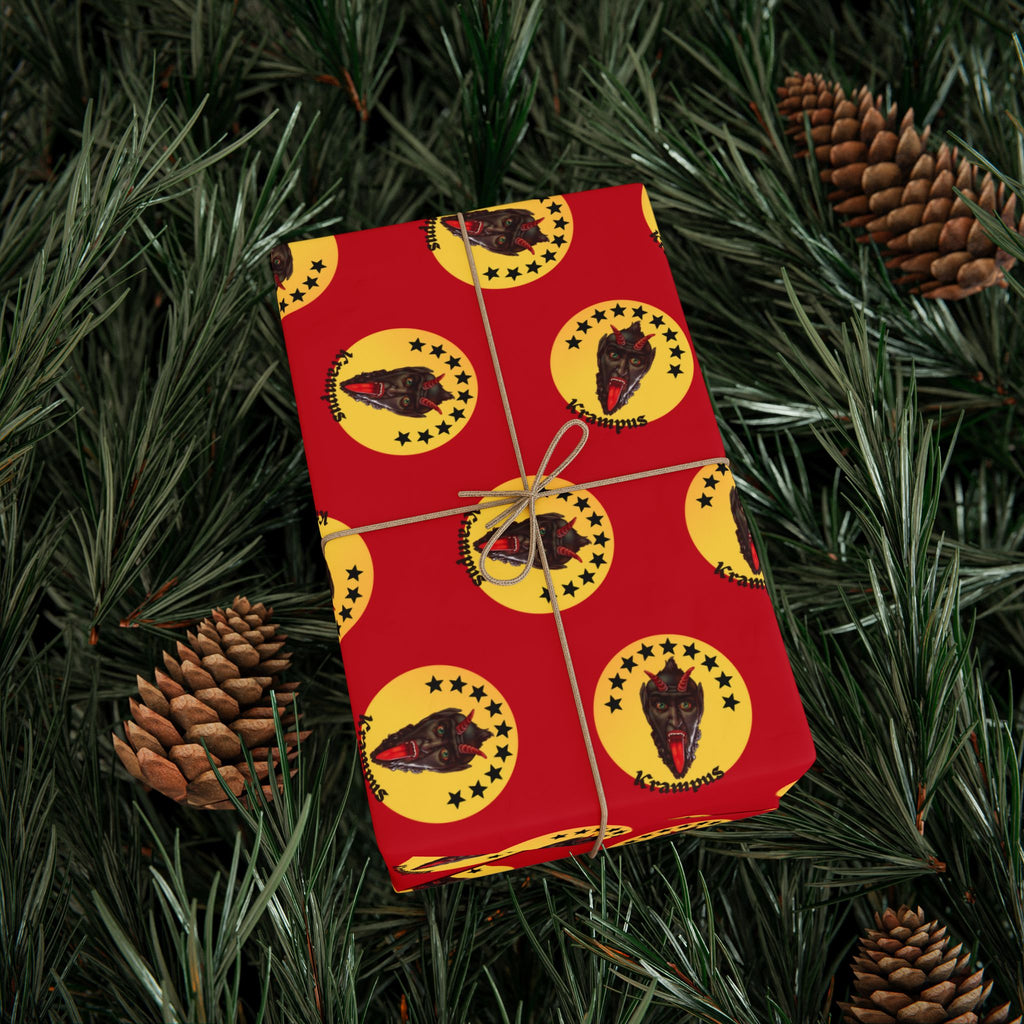 Wrapping Paper - Krampus Yellow Polka Dot Christmas Vintage Design