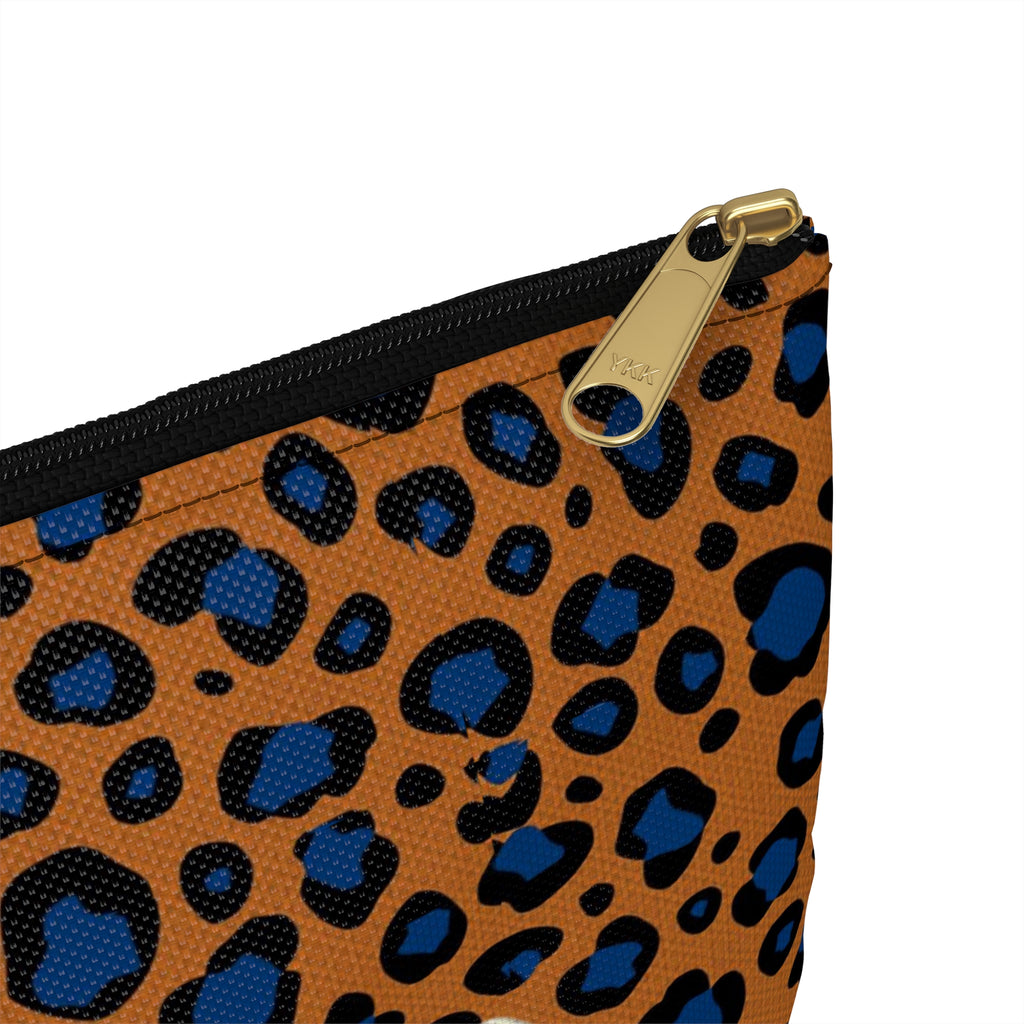 Orange and Blue Animal print Shark Bite AccessoryDark Ocean Makeup & Travel Zipper Bag 2 sizes! Low Brow Art, Pop Art makeup bag carry all