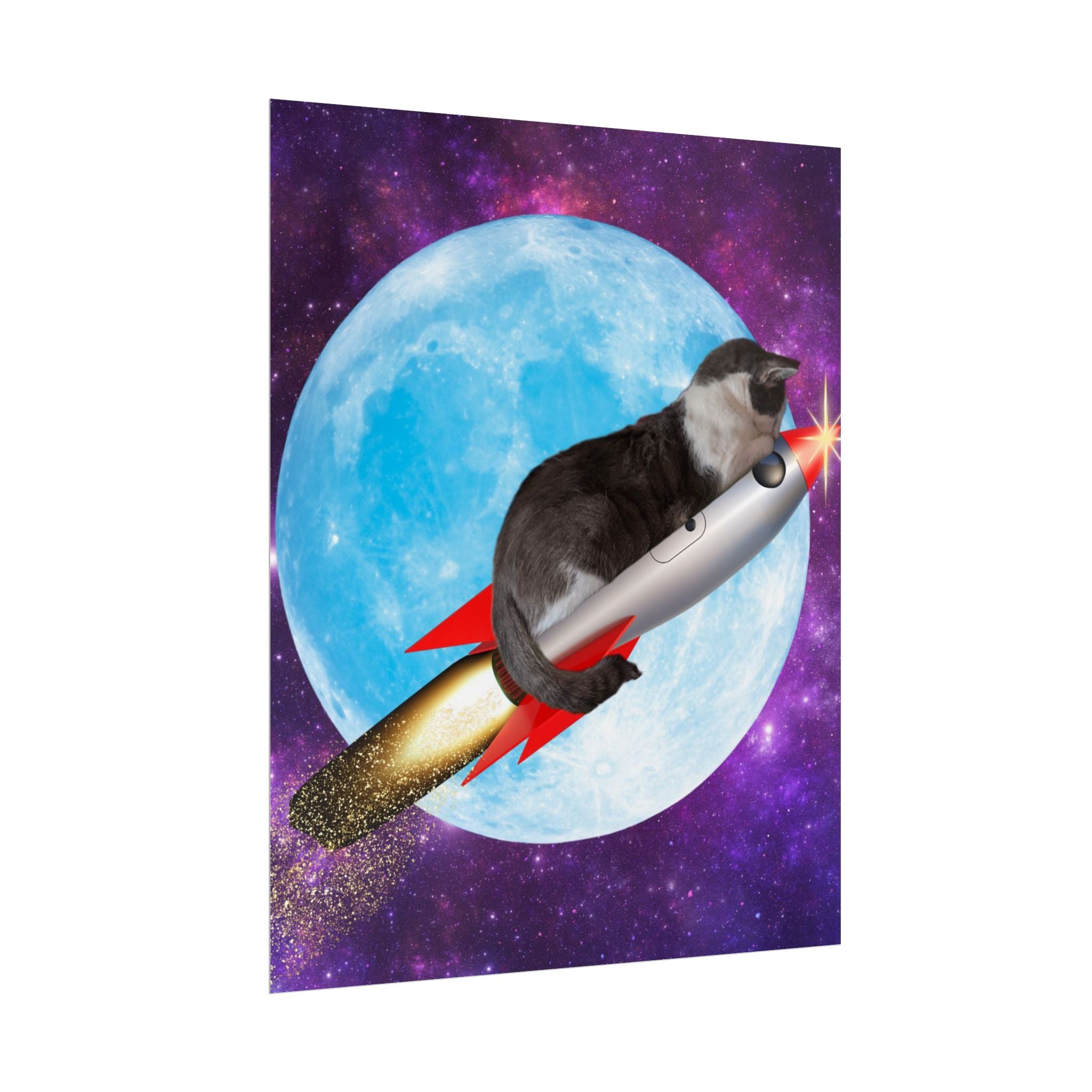 Cosmic Cat Rolled Poster - Whimsical Space Art Decor, Gift for Cat Lovers, Fun Home Wall Art, Perfect for Kids or Adults