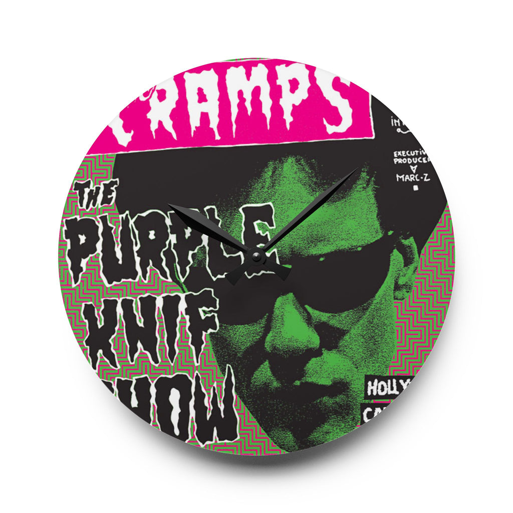 The Cramps 'Purple Knife Show' Acrylic Wall Clock — Retro Punk Rock Poster Design