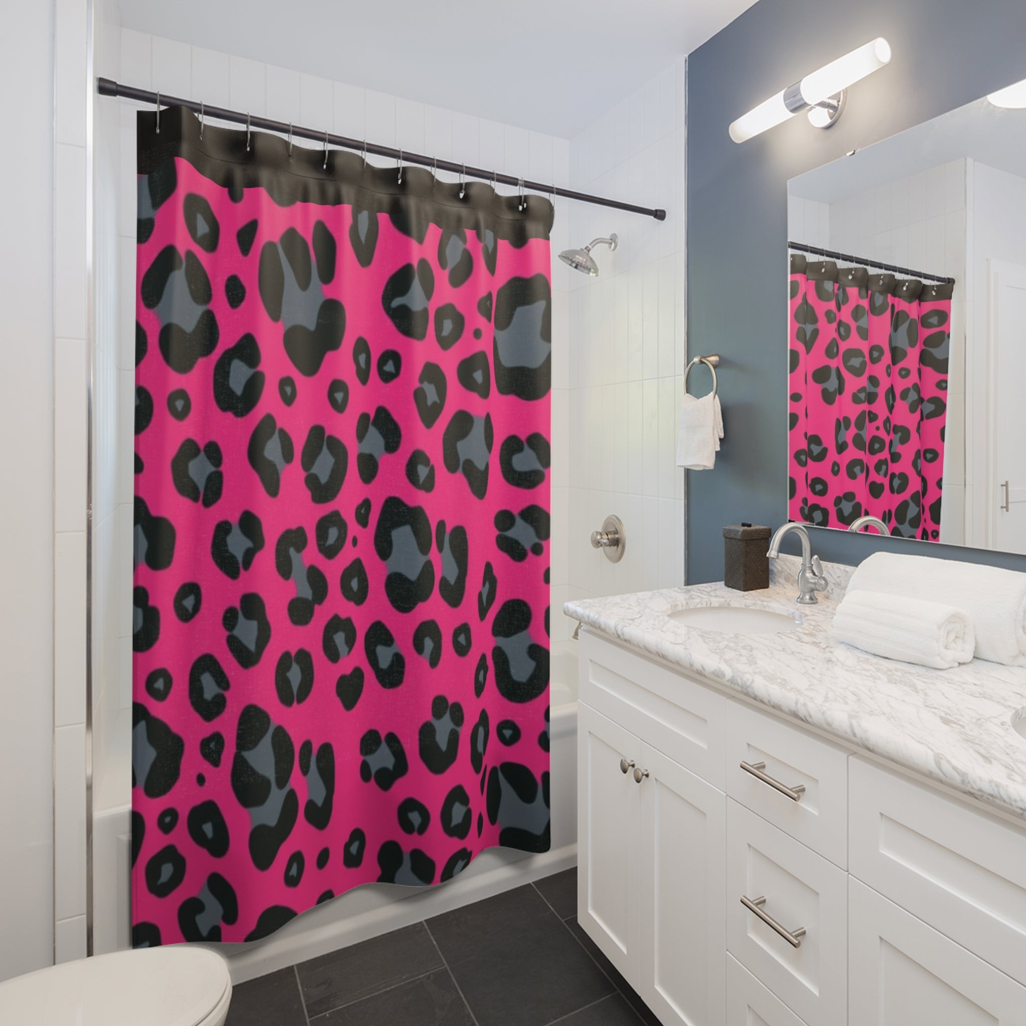 Shower Curtains - Hot Pink Leopard Print '80s Punk Queen Vibe