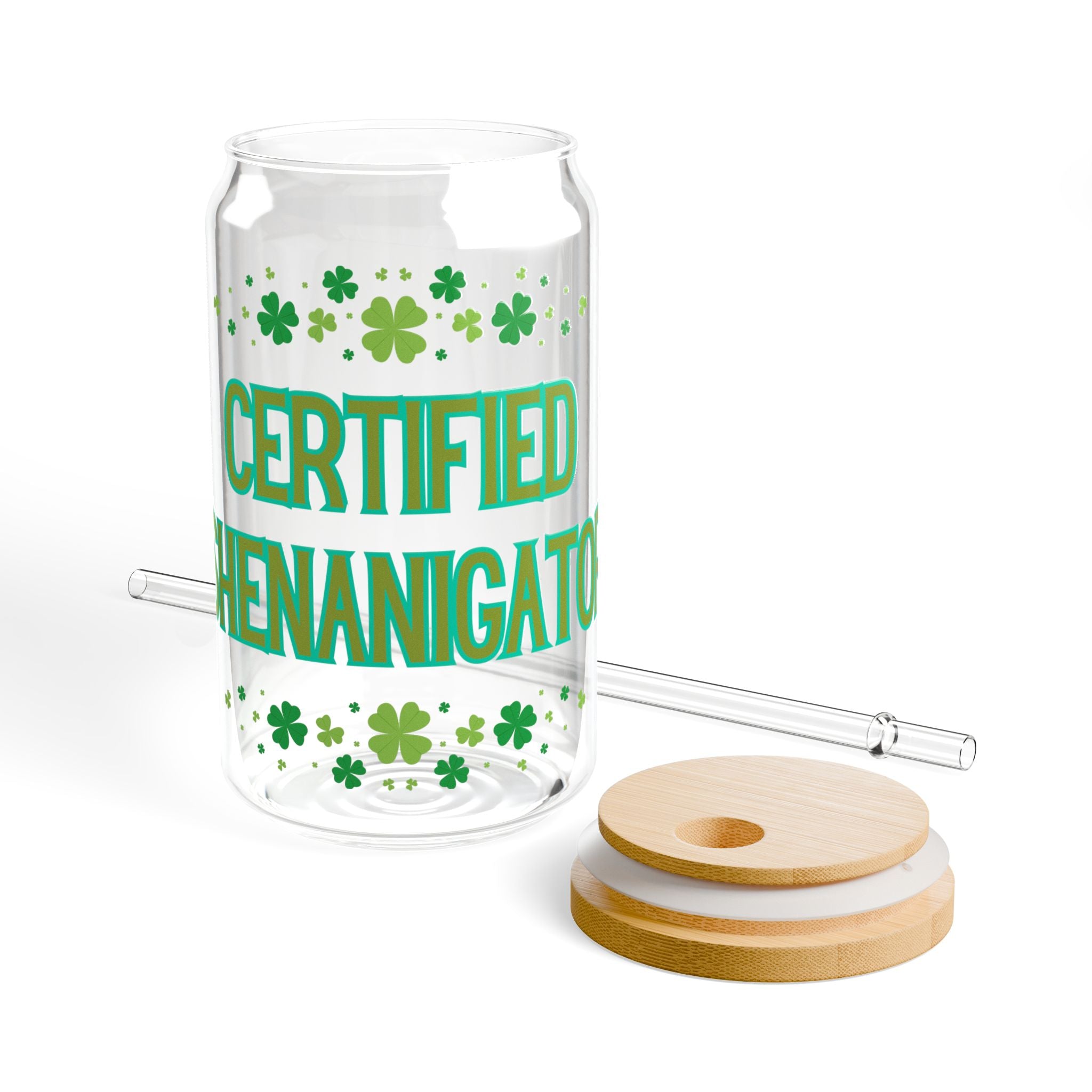 Certified Shenanigator 16oz Sipper Glass – St. Patrick’s Day Shamrock Drink Tumbler