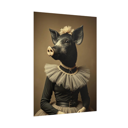Whimsical Pig Portrait Rolled Poster, Unique Wall Art, Farmhouse Decor, Gift for Animal Lovers, Quirky Home Aesthetic