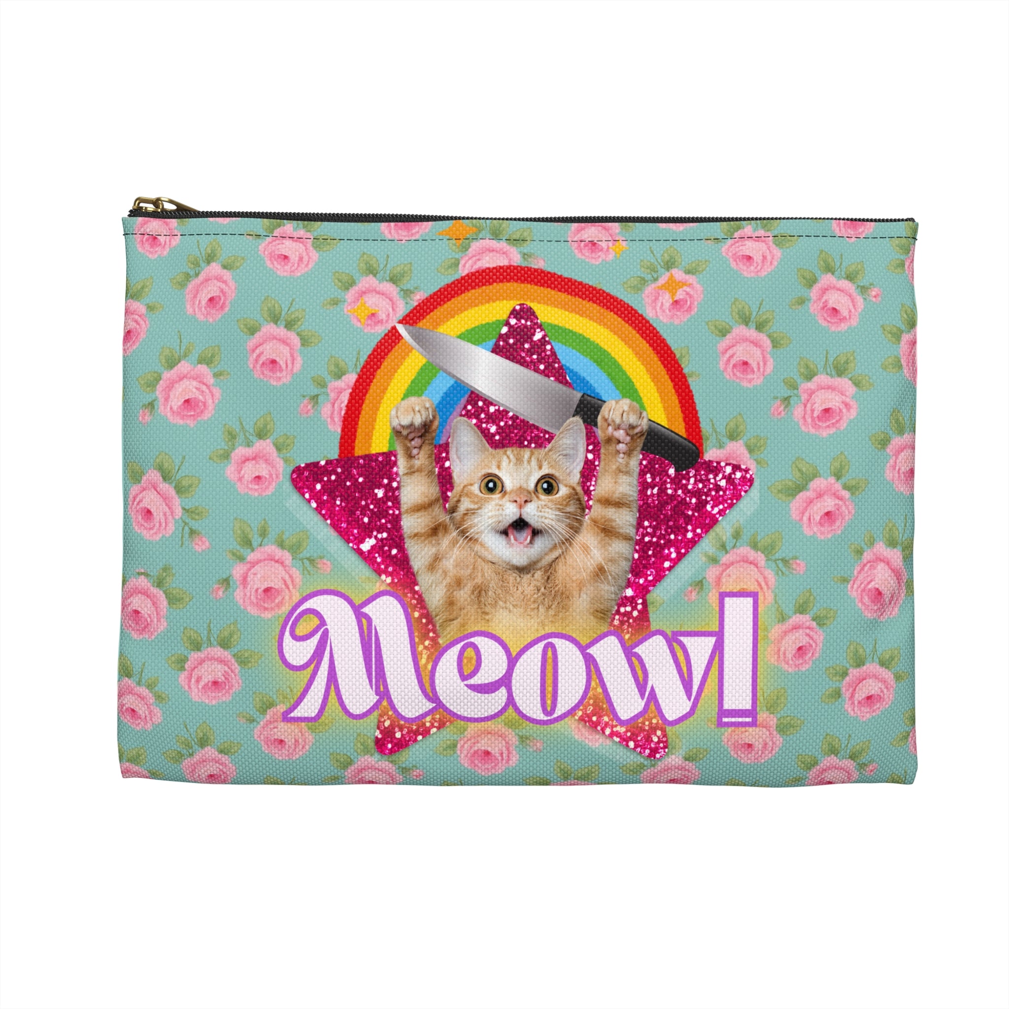 Accessory Pouch - English Roses with Psycho Kitty and Rainbow