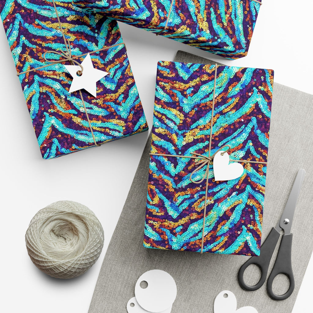 Gift Wrap Paper — Vibrant Blue & Teal Abstract Zebra Pattern