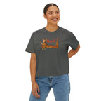 High & Feline Fine Women's Boxy Tee — Cute Retro Tiger Pinup Graphic
