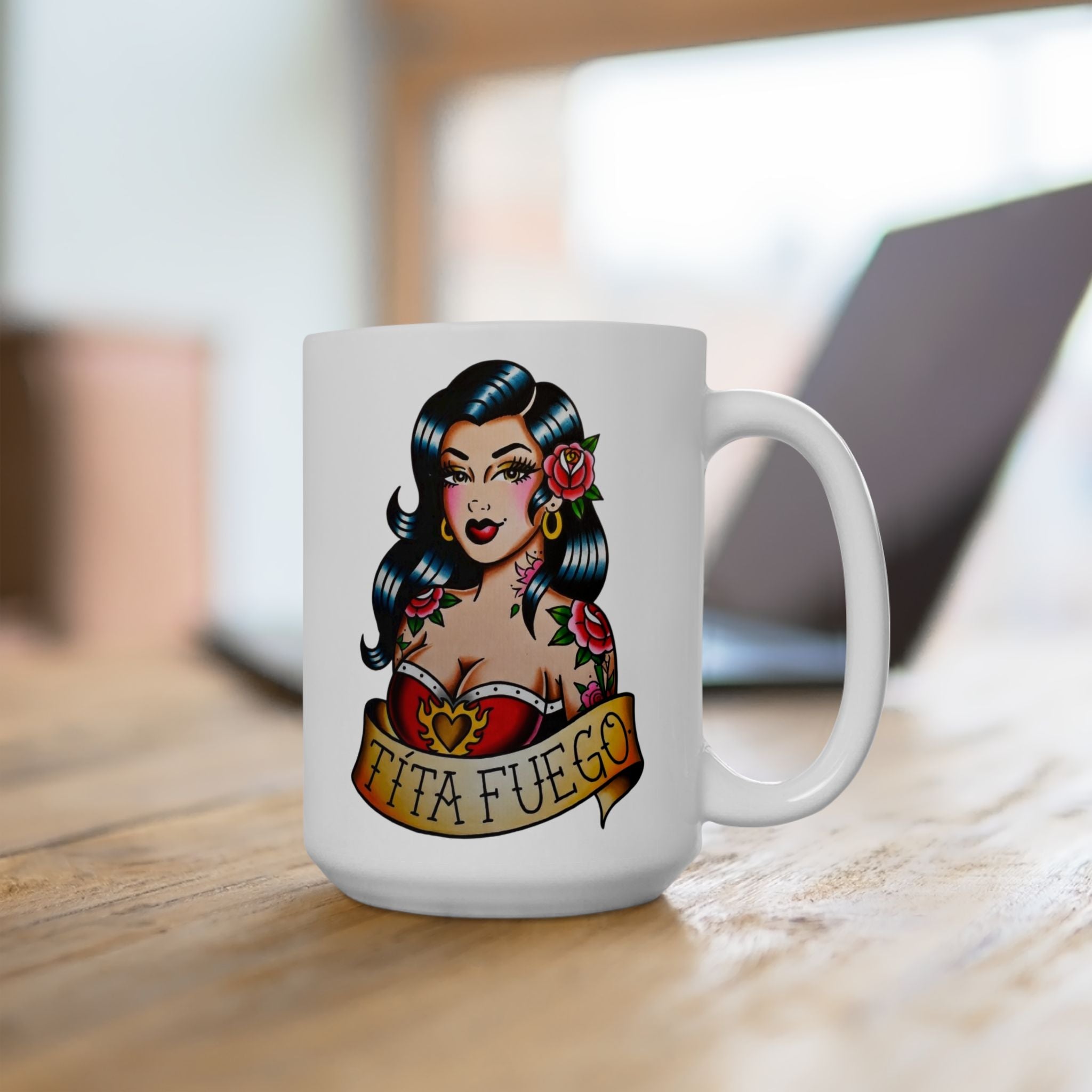 Tita Fuego "Hot Auntie" Old School Tattoo Ceramic Mug 15oz