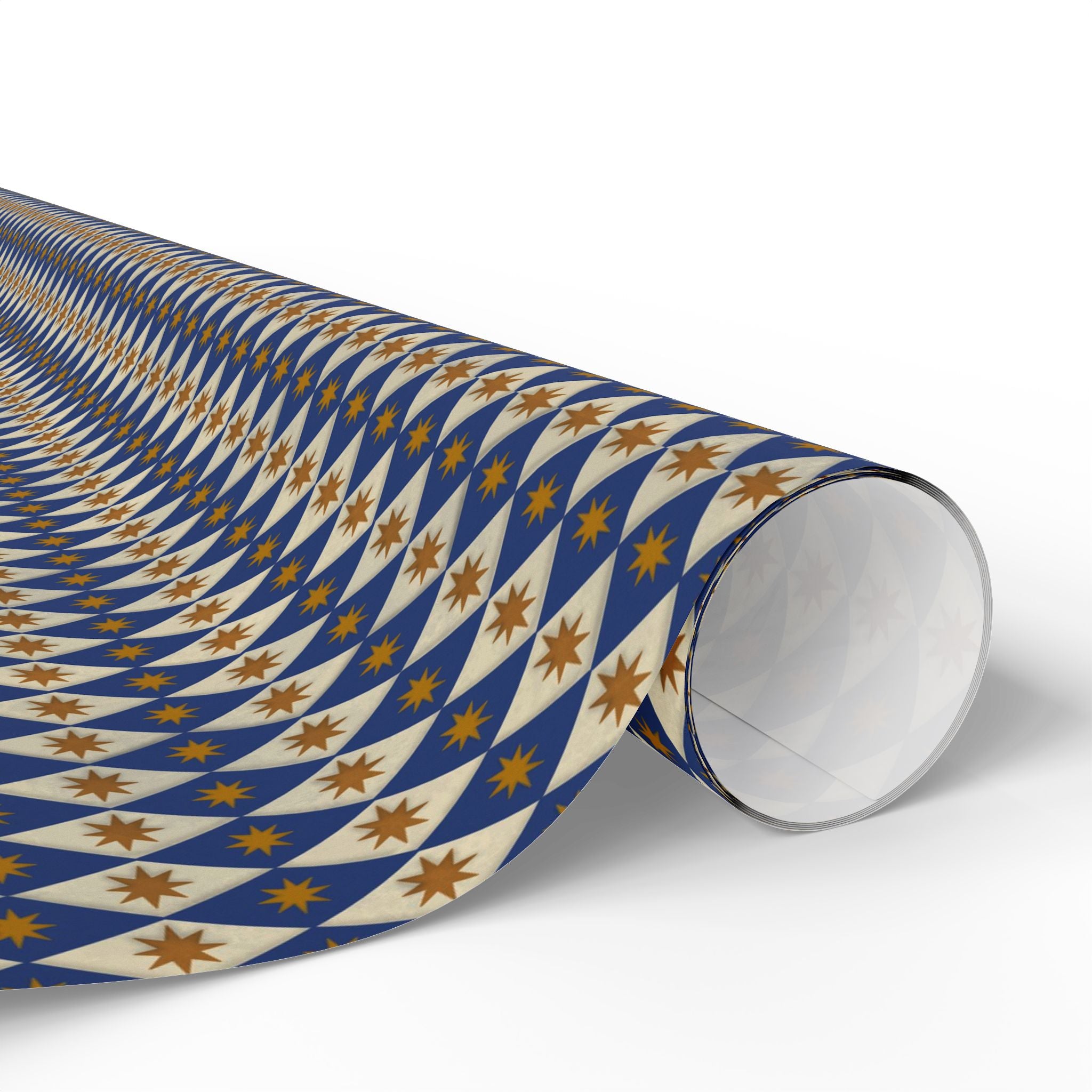 Navy Diamond Star Pattern Wrapping Paper | Geometric Holiday Wrap