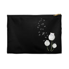 Cute White Kitten Dandelion Accessory Pouch — Whimsical Cat Lover Makeup Bag