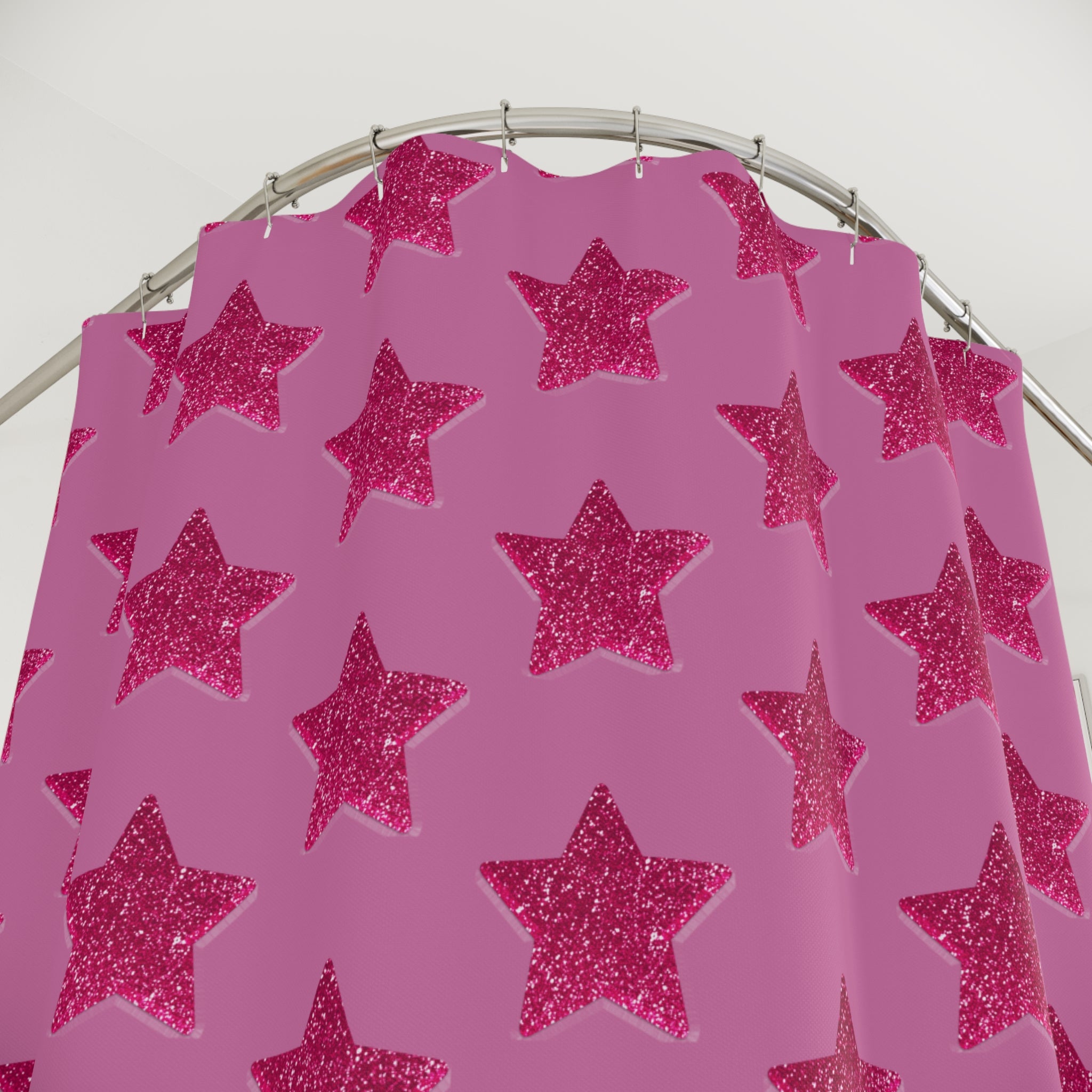 Pink Stardust Sweetheart Shower Curtain | Bright Retro Glam Star Pattern