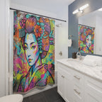 Graffiti Geisha Shower Curtain — Bright Pop Art Bathroom Decor