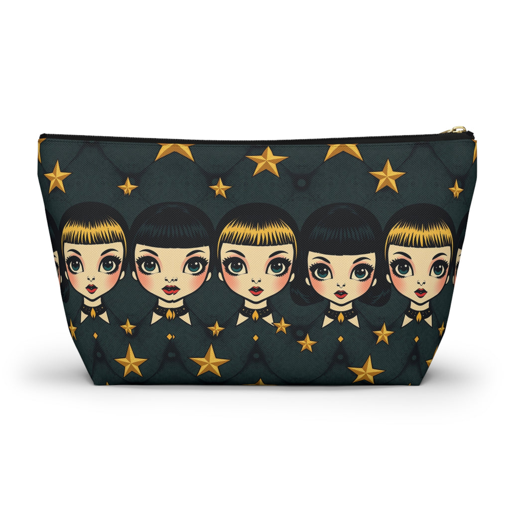 Whimsical Doll Head Accessory Pouch, Cute Makeup Bag, Starry Character Pouch, Gift for Her, Fun Travel Organizer