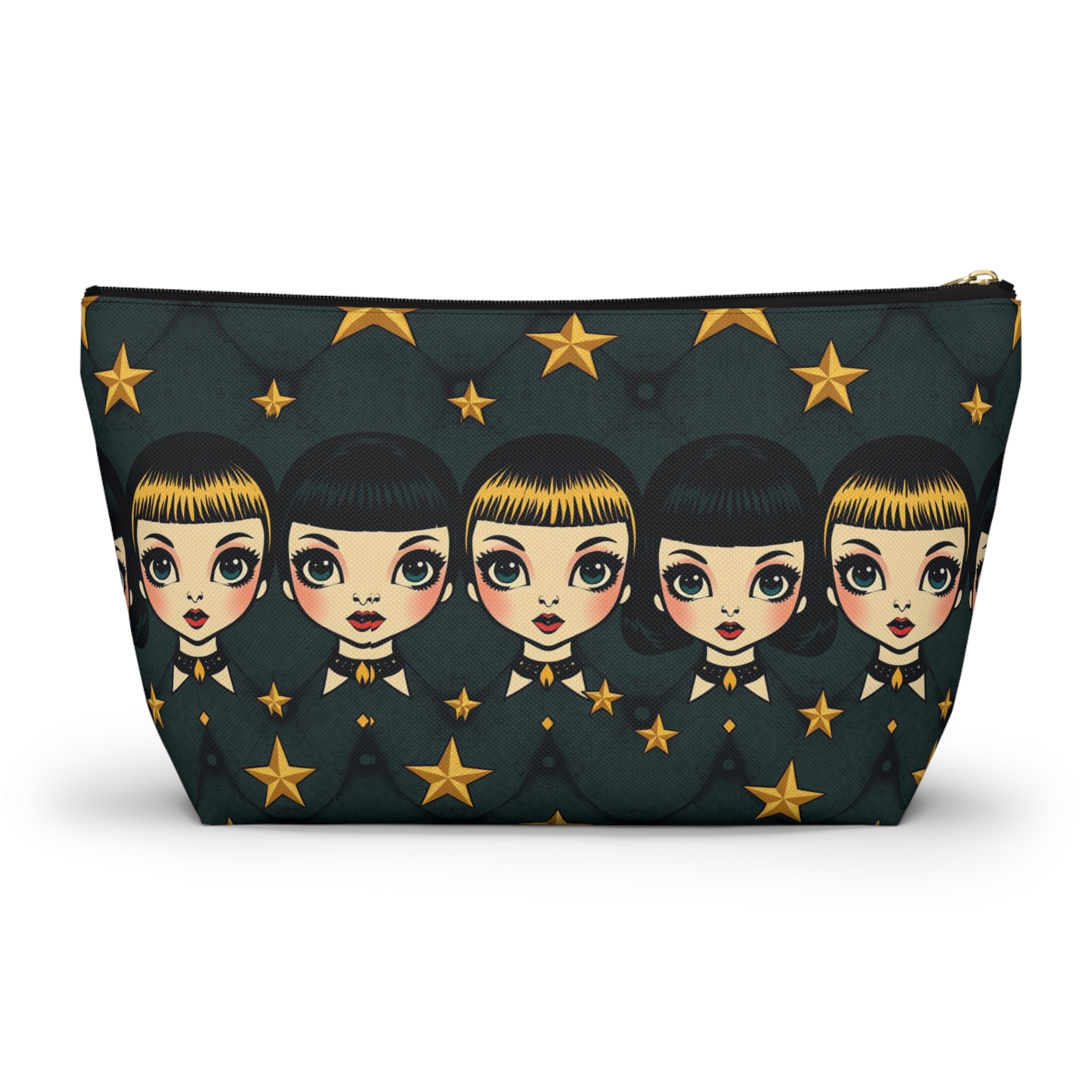 Whimsical Doll Head Accessory Pouch, Cute Makeup Bag, Starry Character Pouch, Gift for Her, Fun Travel Organizer