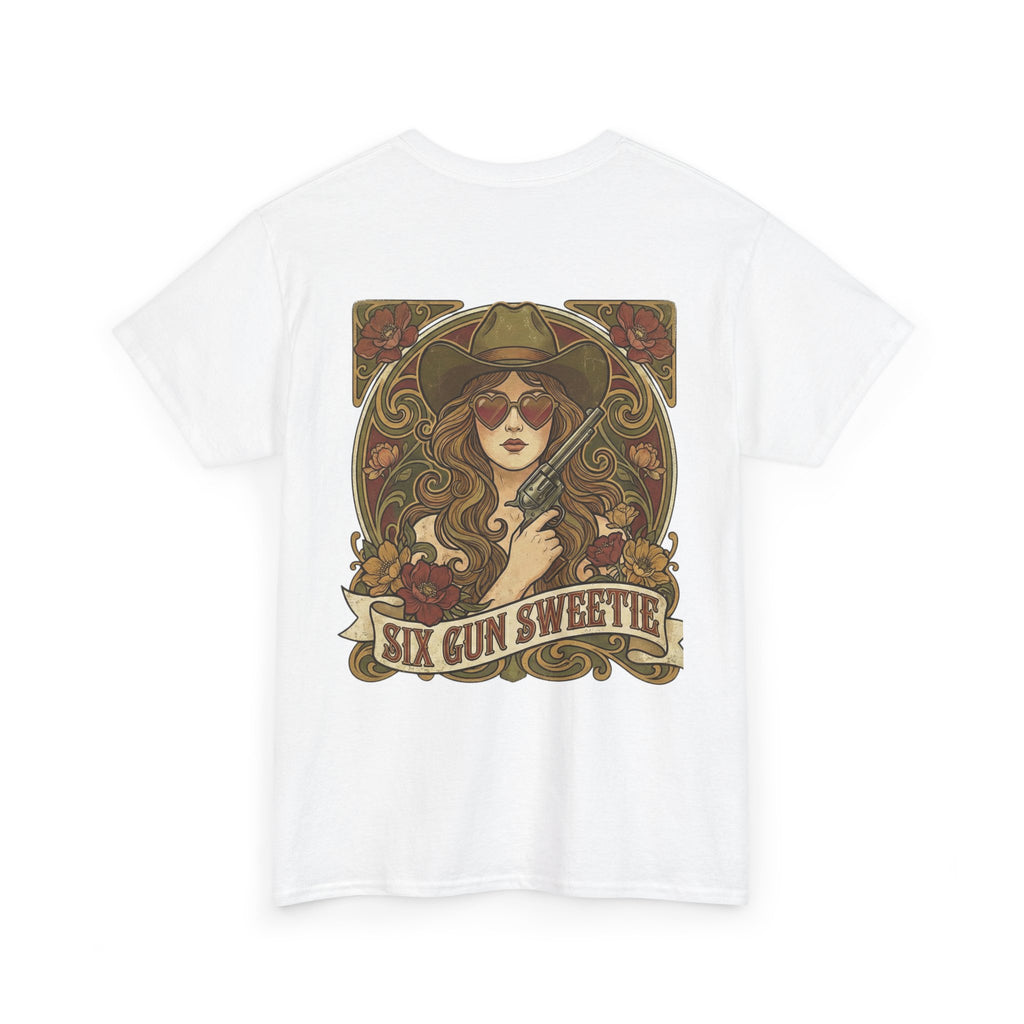 Cowgirl Sweetie Tee — "Six Gun Sweetie" Heart-Sunglasses Wild West Feminist Shirt