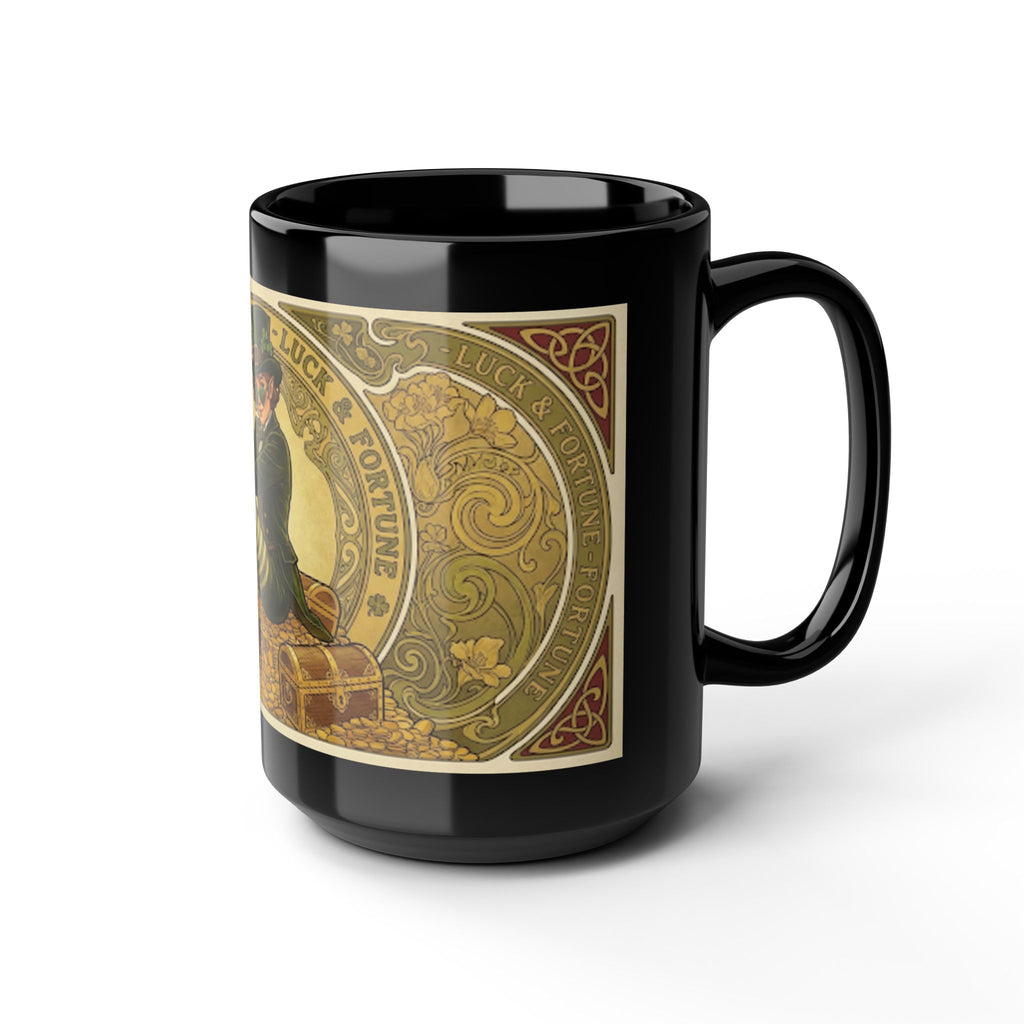 St. Patrick’s Vintage Leprechaun Black 15oz Coffee Mug — Luck & Fortune Design