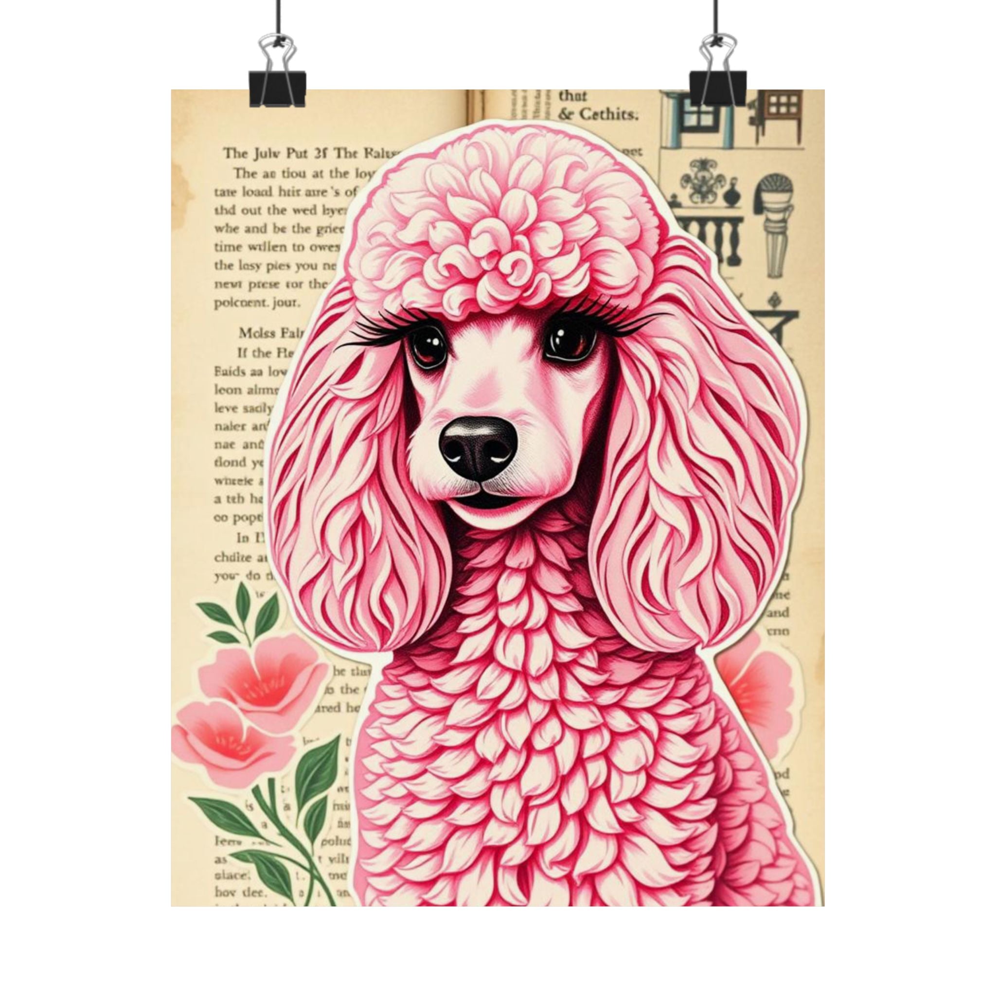 Whimsical Dog Art Print, Pink Poodle Poster, Cute Decor, Pet Lover Gift, Wall Art, Home Decoration