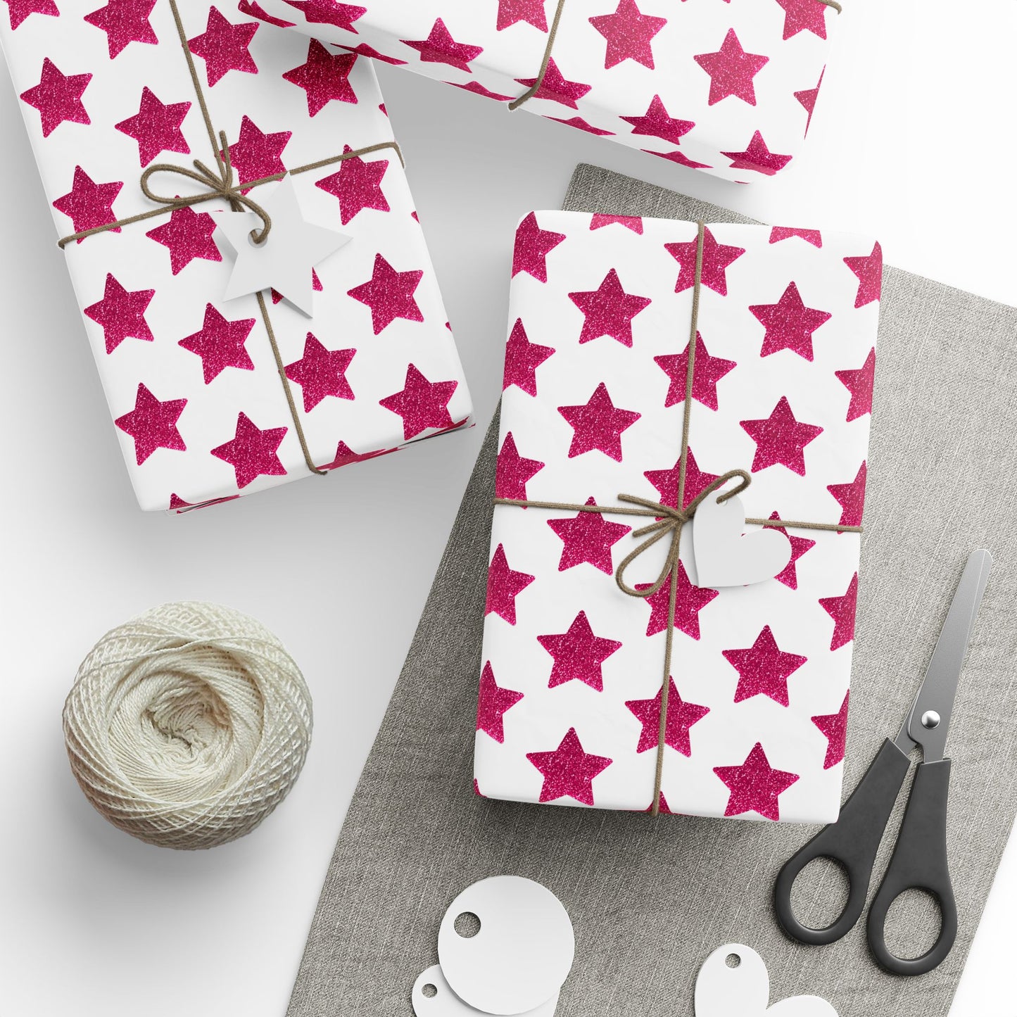 Wrapping Papers, Red Glitter Star Pattern Gift Wrap, Festive Minimalist Christmas Gift Wrap, Holiday Paper Roll, Sparkly Gift Wrap Sheets,