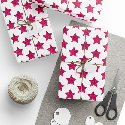 Wrapping Papers, Red Glitter Star Pattern Gift Wrap, Festive Minimalist Christmas Gift Wrap, Holiday Paper Roll, Sparkly Gift Wrap Sheets,